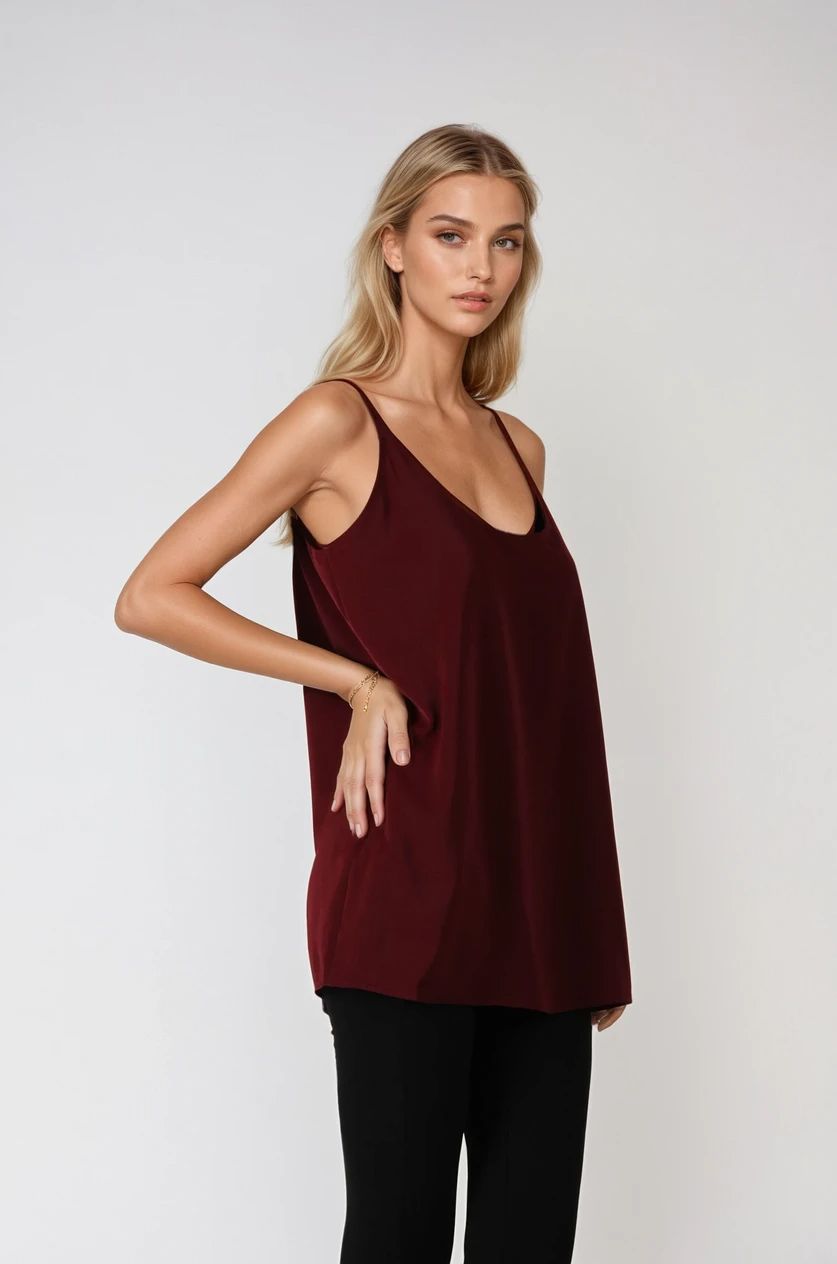 Bordo İnce Askılı Bluz