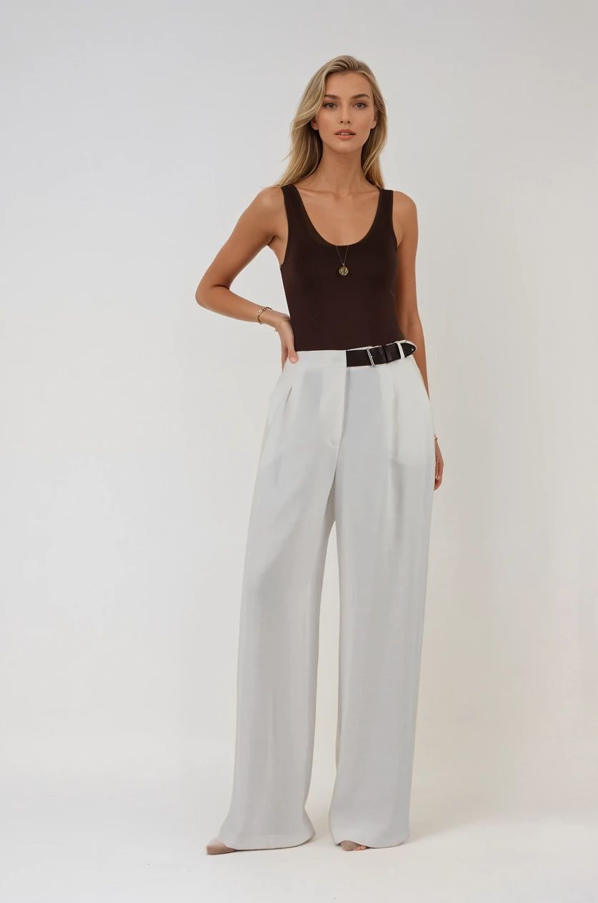 Ekru Kemer Detaylı Palazzo Pantolon
