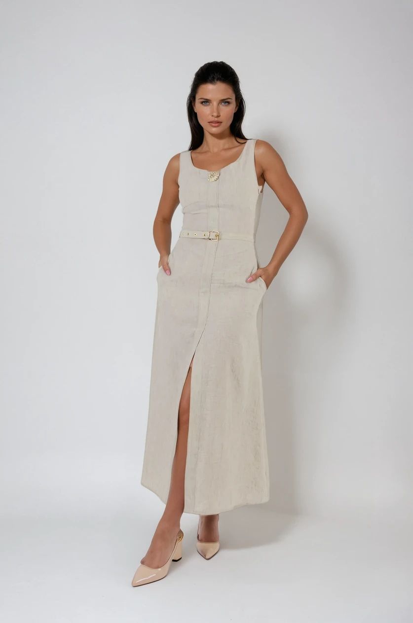 Taş Bel Korse Detaylı Uzun Elbise