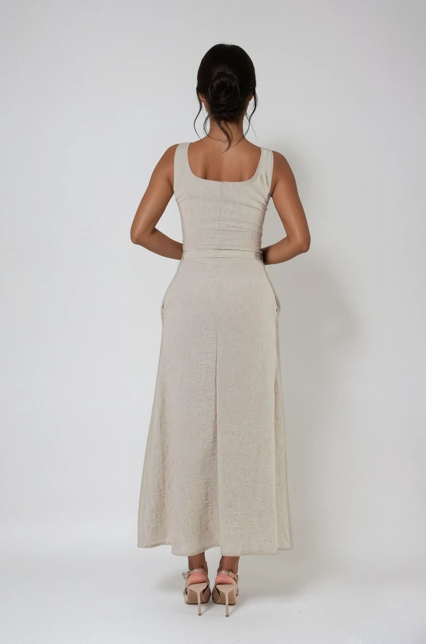 Taş Bel Korse Detaylı Uzun Elbise