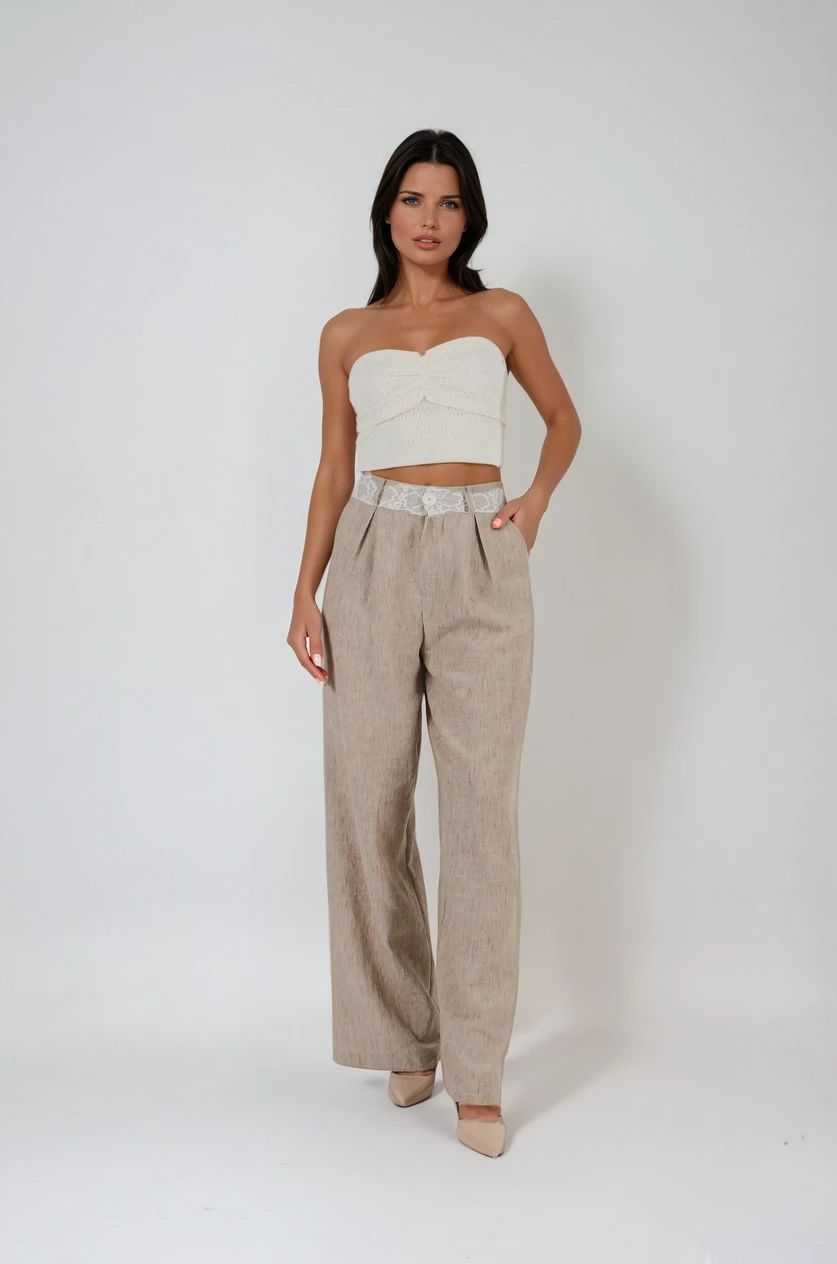 Bej Bel Detaylı Pantolon