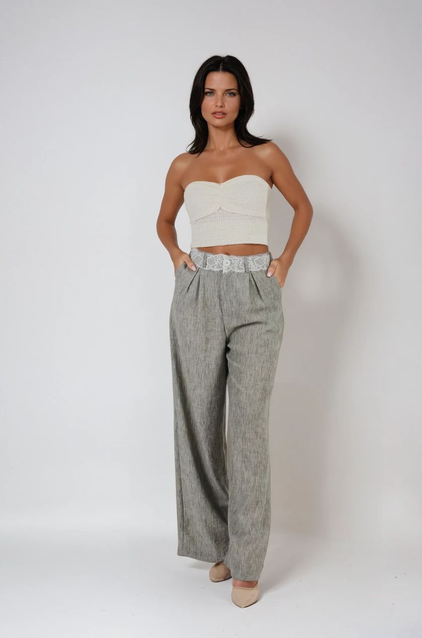 Su Yeşili Bel Detaylı Pantolon