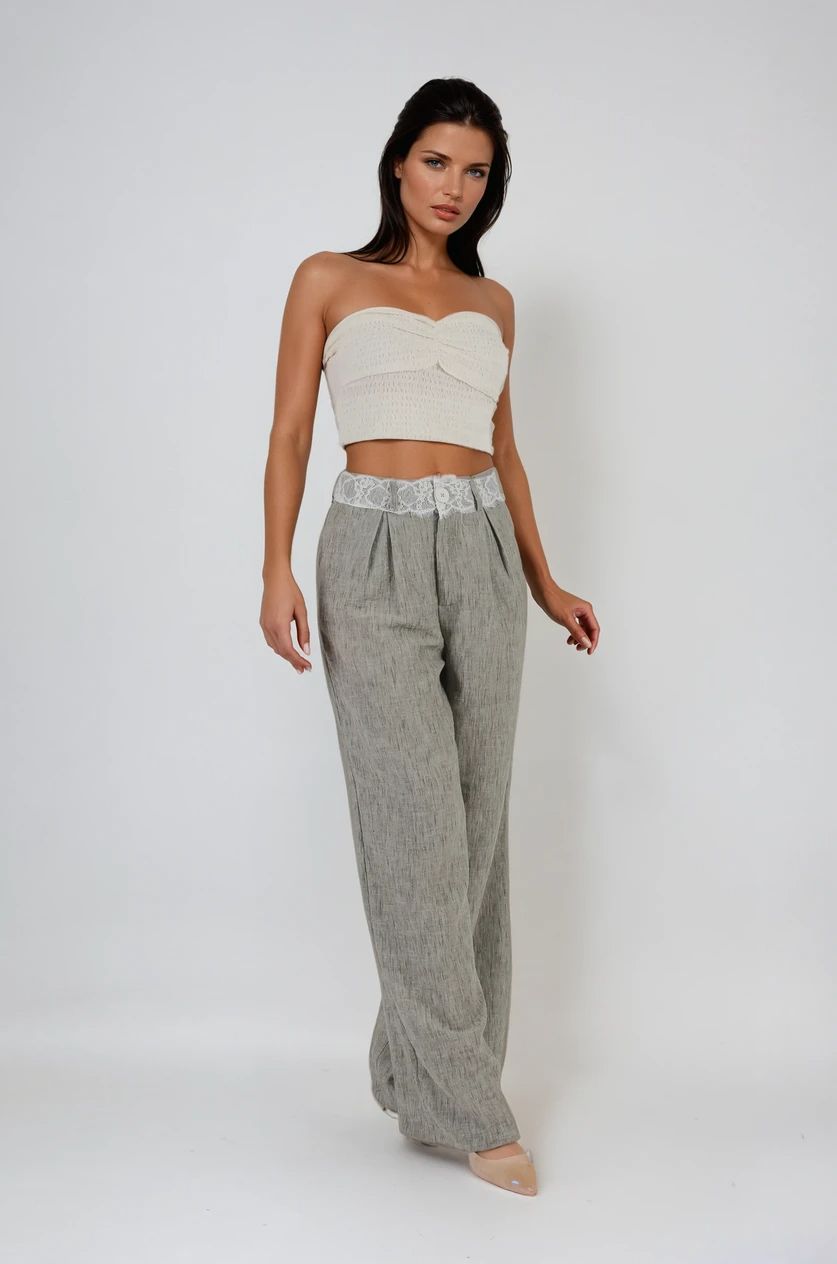 Su Yeşili Bel Detaylı Pantolon