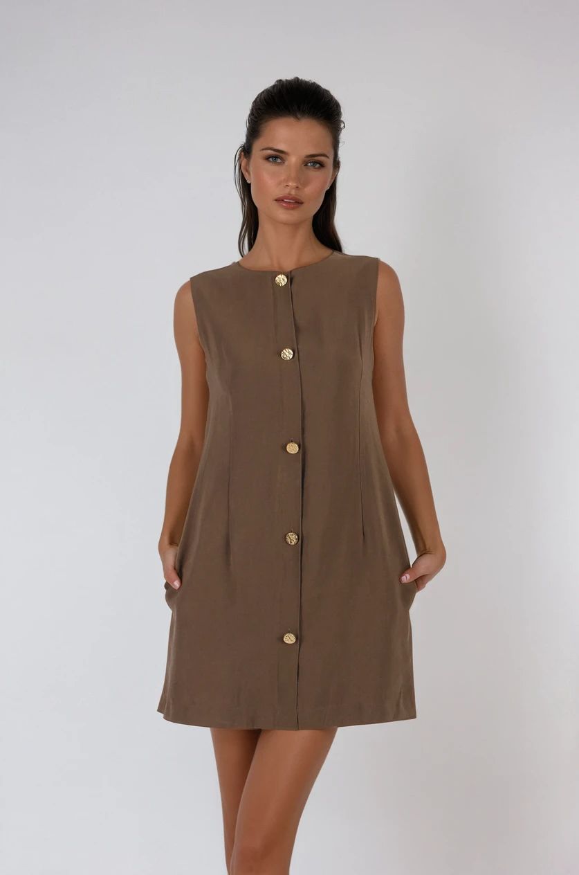 Kahverengi Kolsuz Elbise