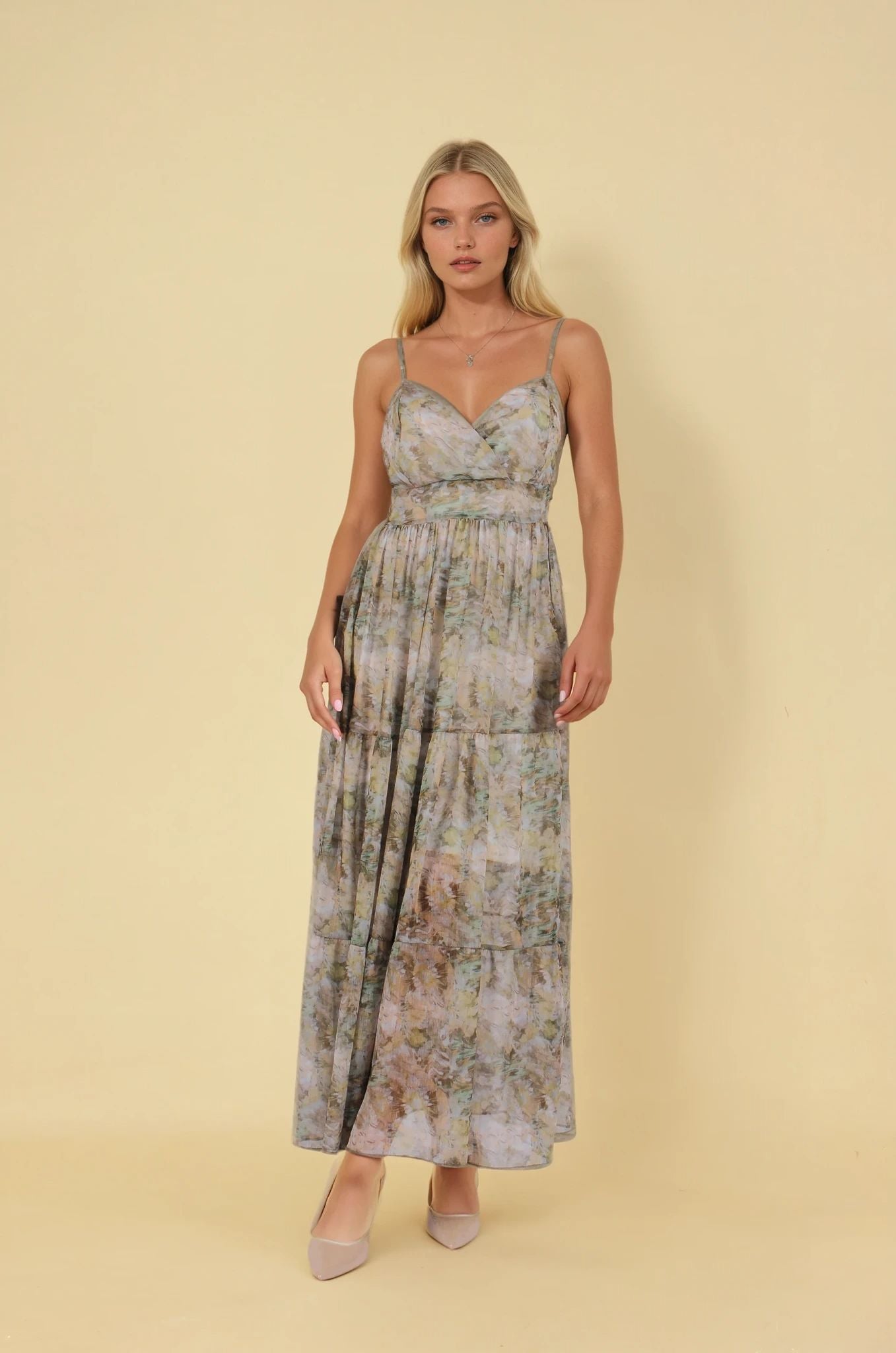 Yeşil Astarlı Desenli Elbise