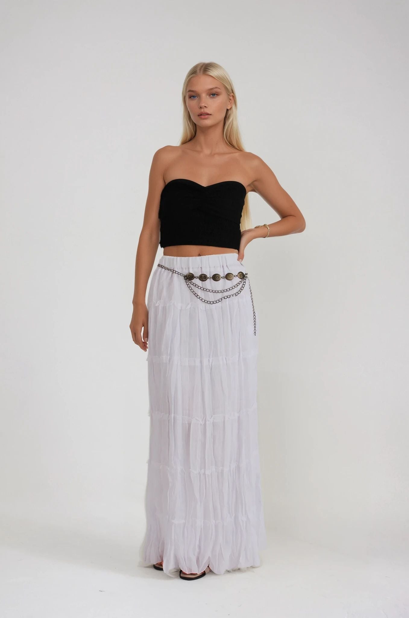 Beyaz Beli Lastikli Etek