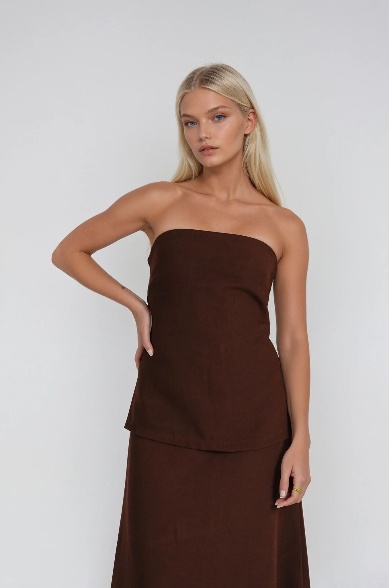 Kahverengi Keten Elbise