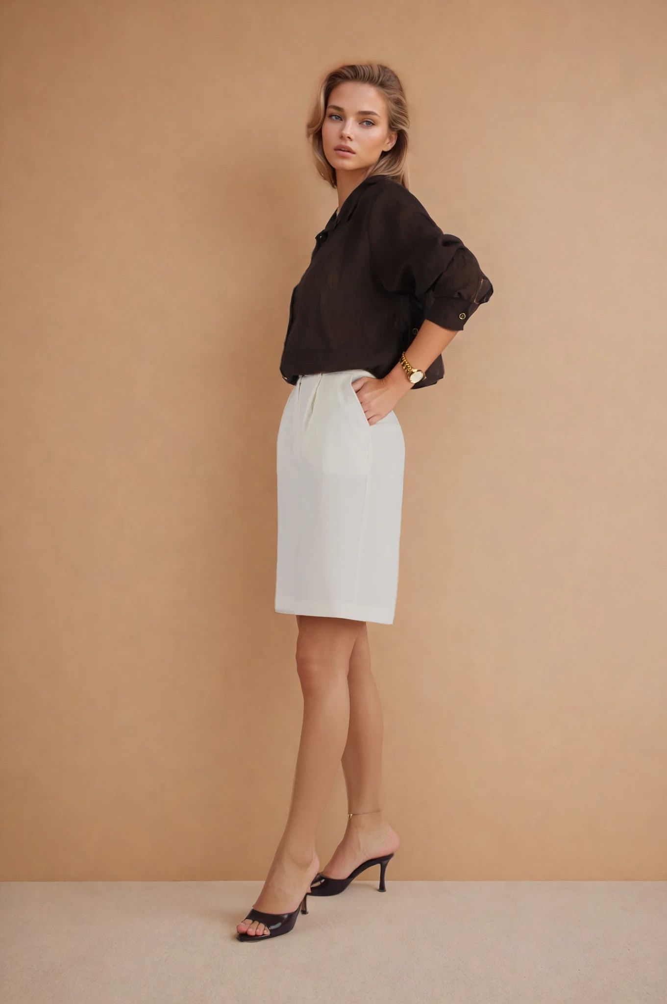 Ekru Pileli Bermuda Modal Şort