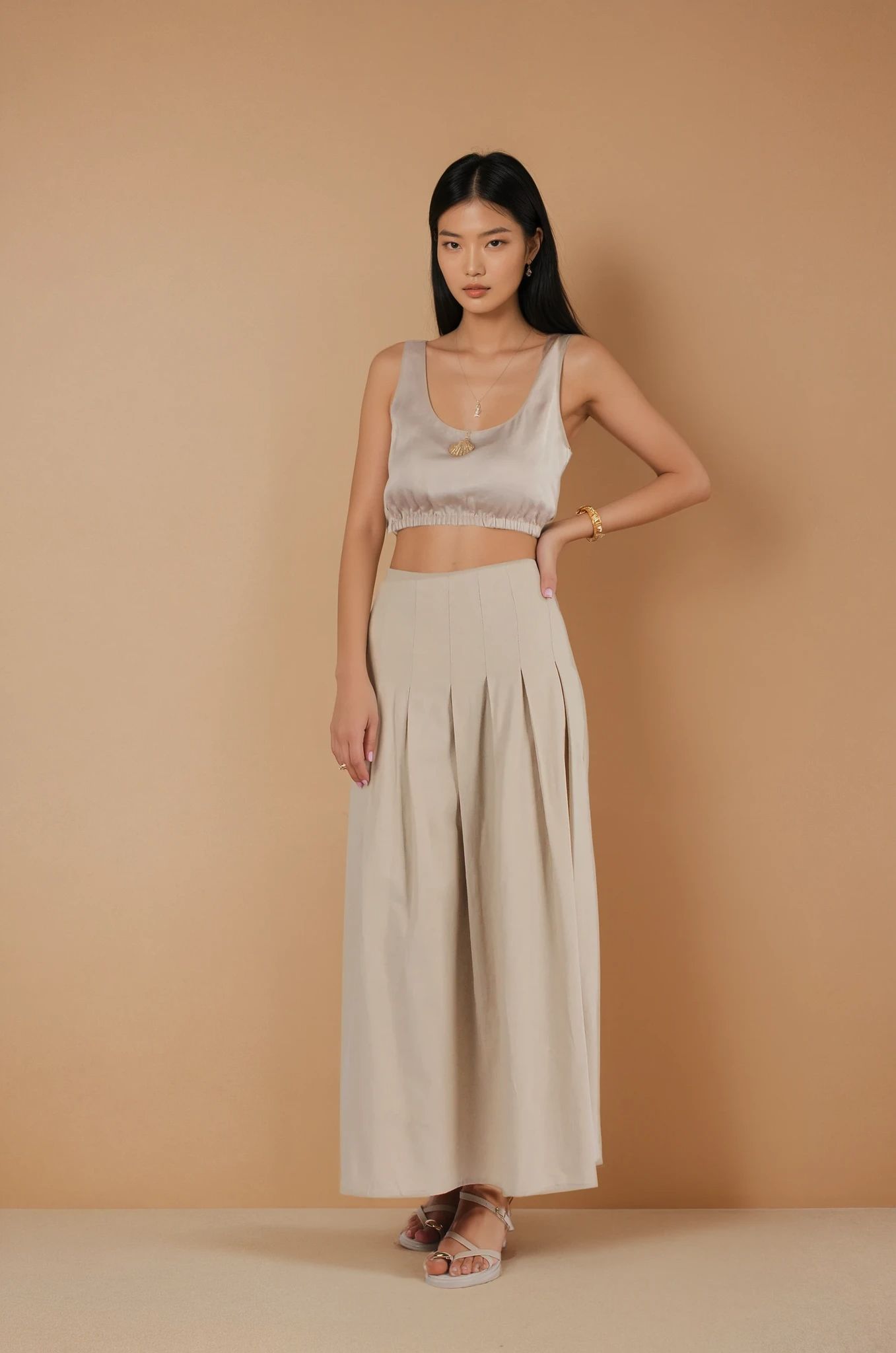 Krem Keten Pileli Etek