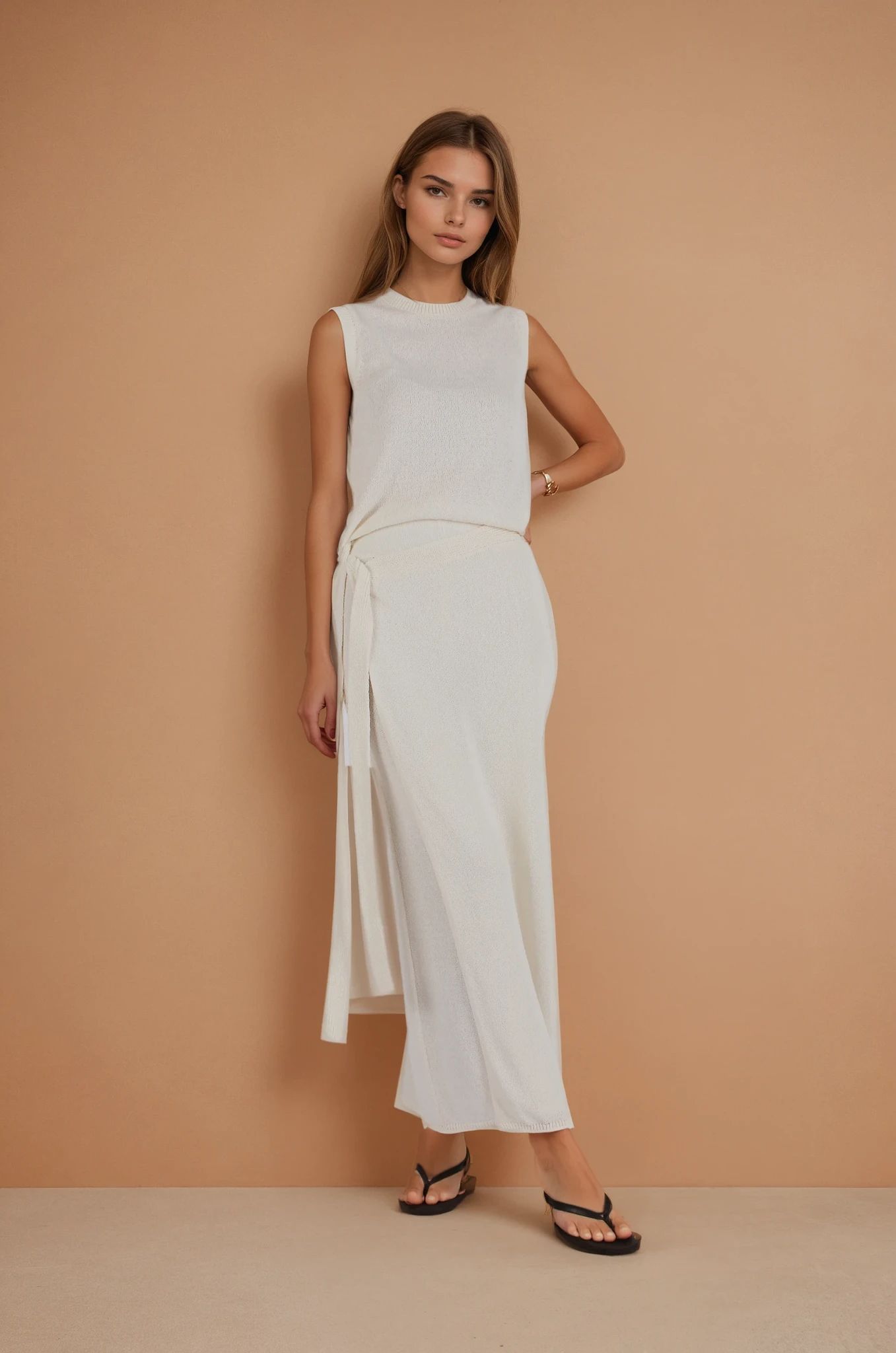 Ekru Büzgülü Etekli Takım