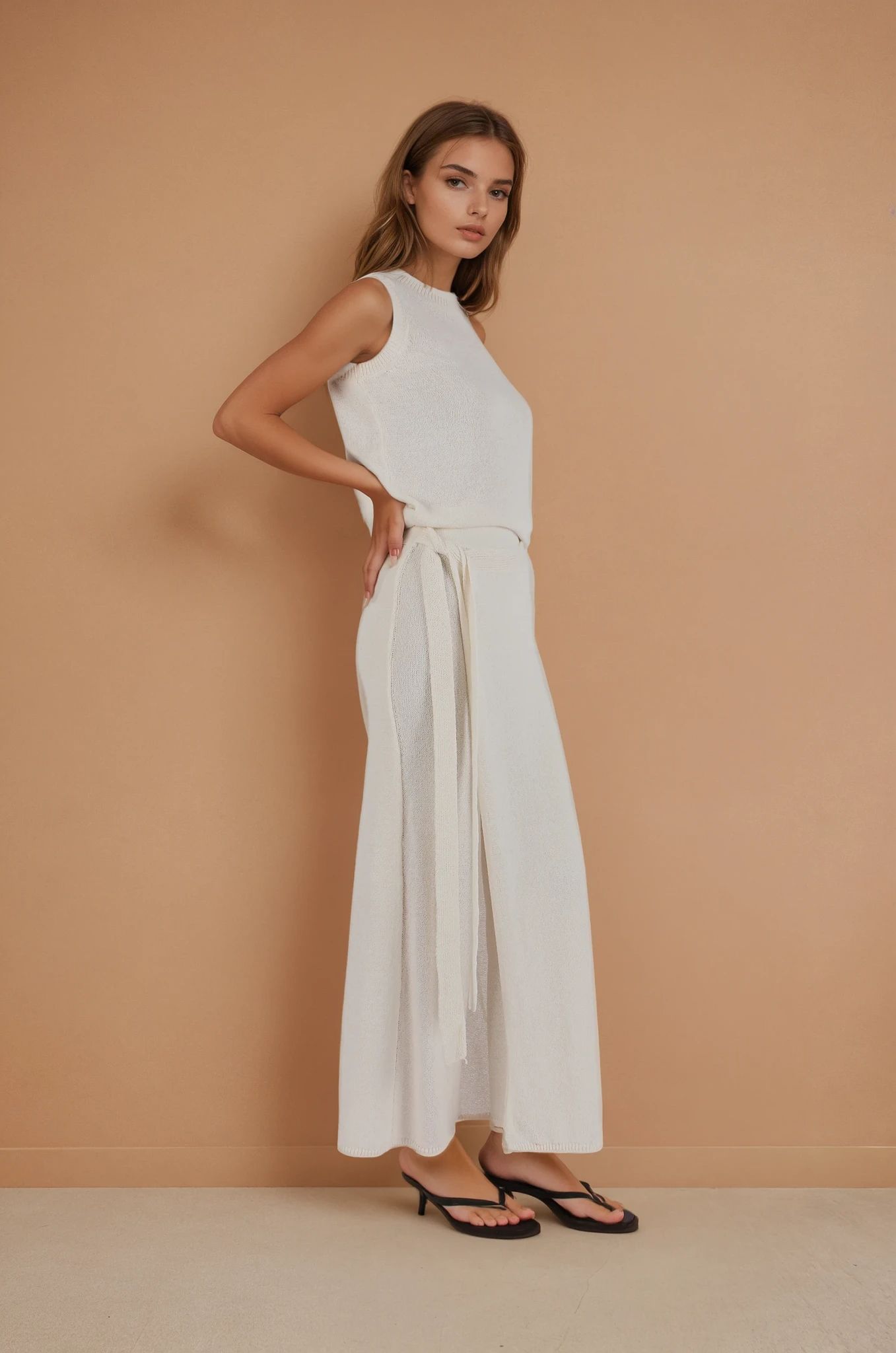 Ekru Büzgülü Etekli Takım