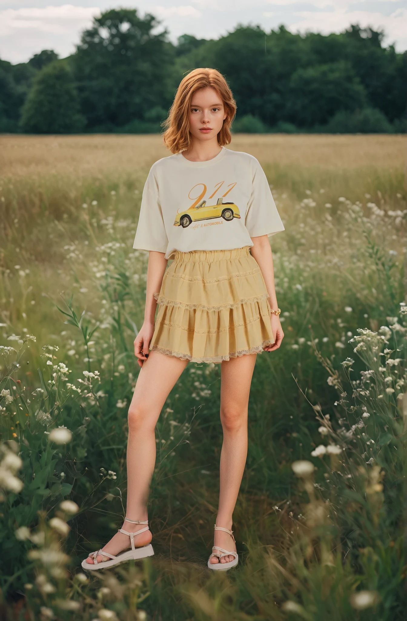 Sarı Astarlı Mini Etek