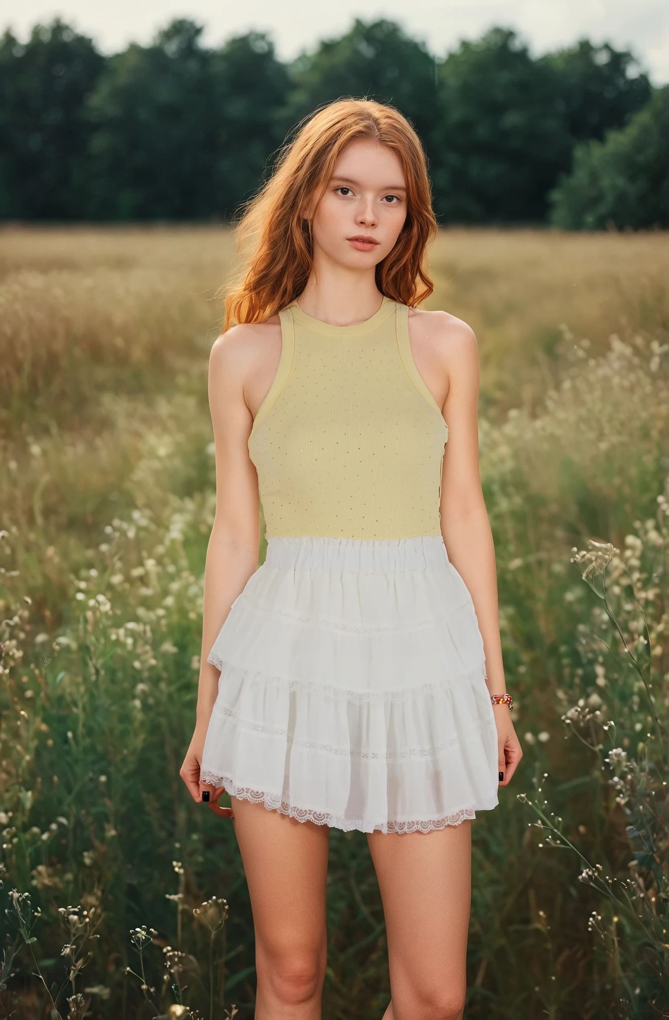 Ekru Astarlı Mini Etek