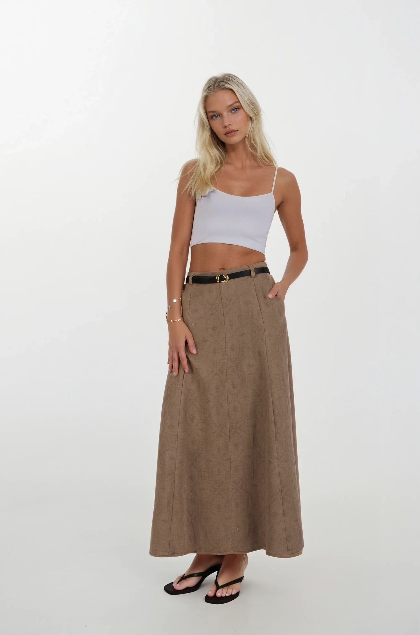 Vizon Yandan Cepli Midi Boy Etek