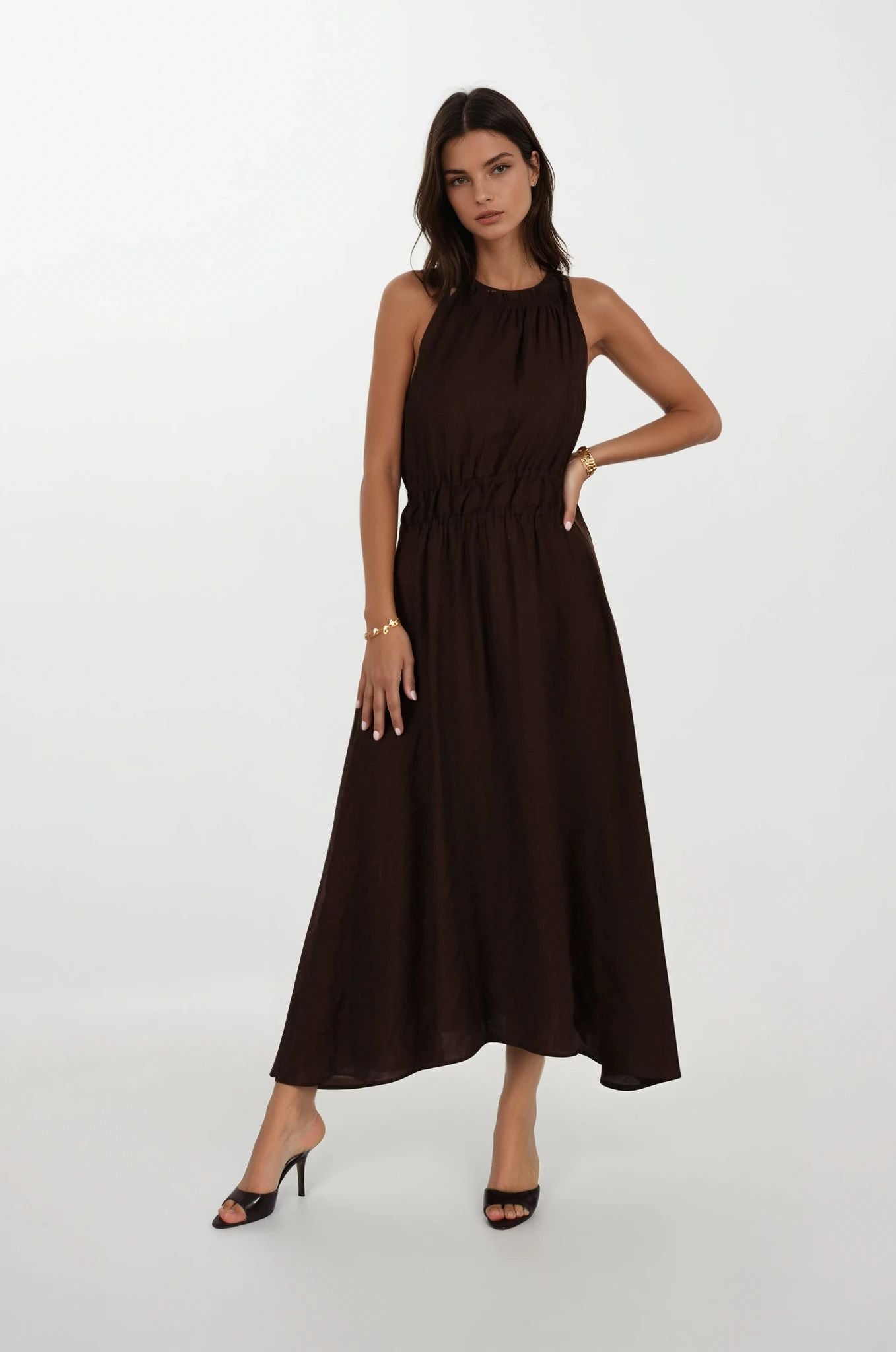 Kahverengi Midi Boy Elbise