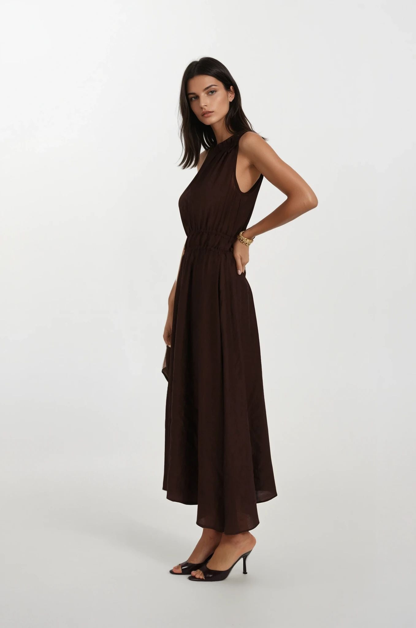 Kahverengi Midi Boy Elbise