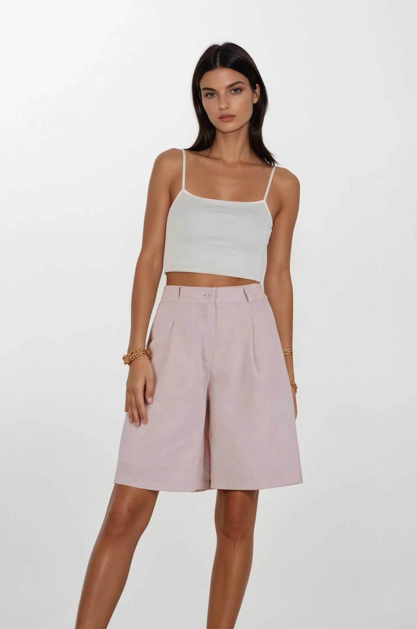 Pembe Keten Bermuda Şort