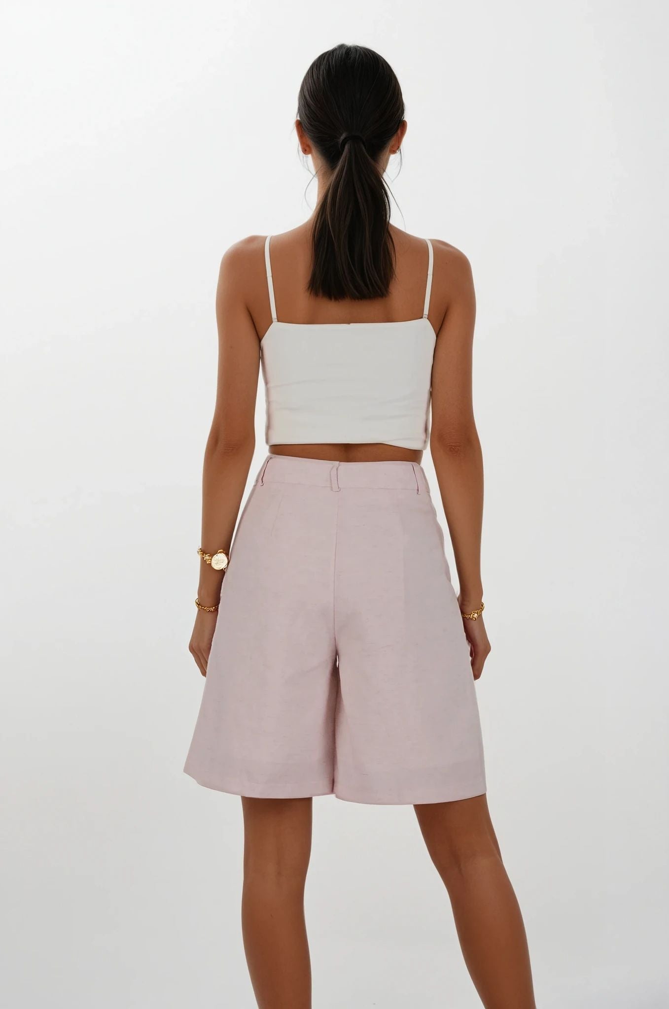 Pembe Keten Bermuda Şort