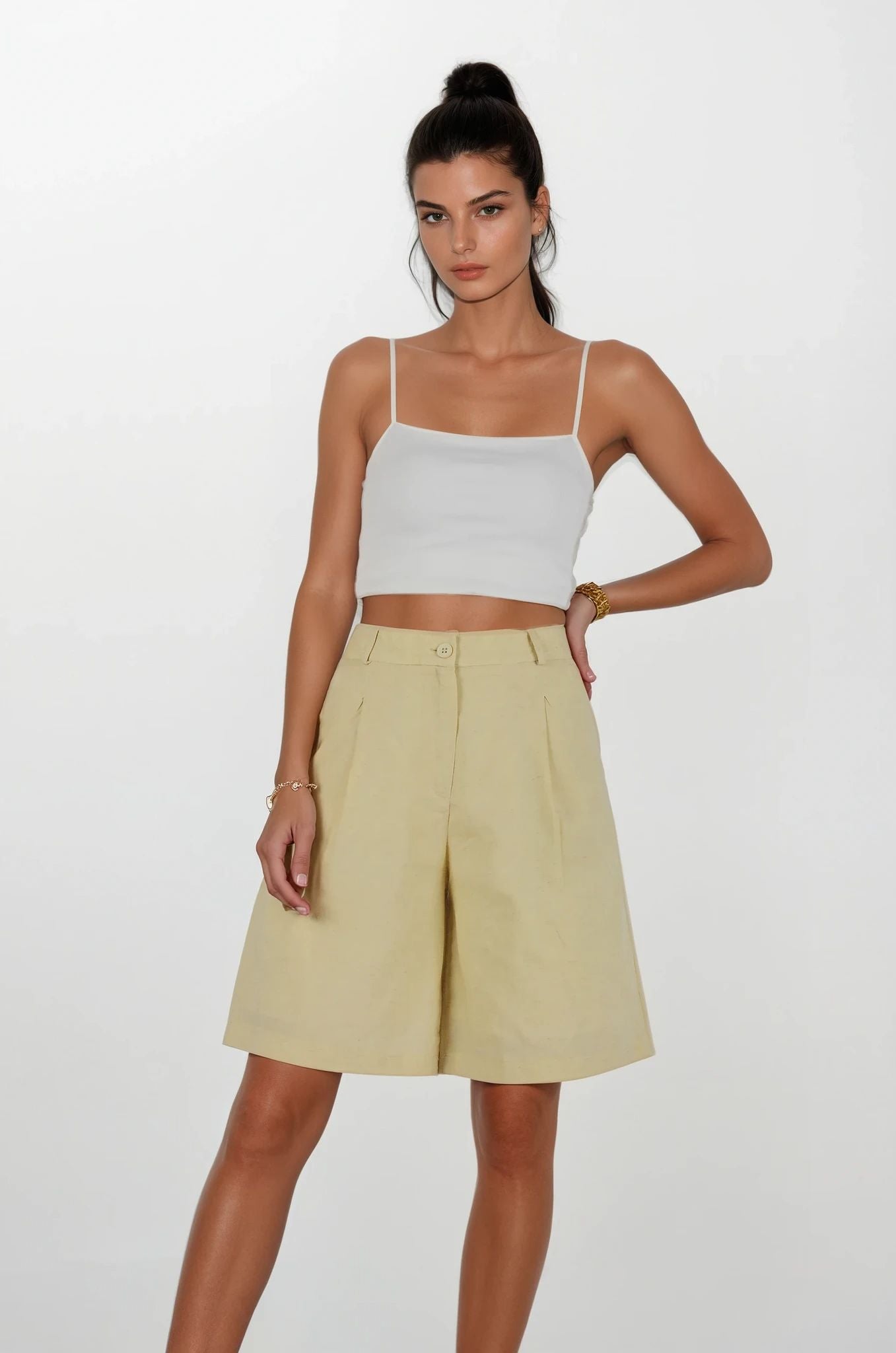 Sarı Keten Bermuda Şort