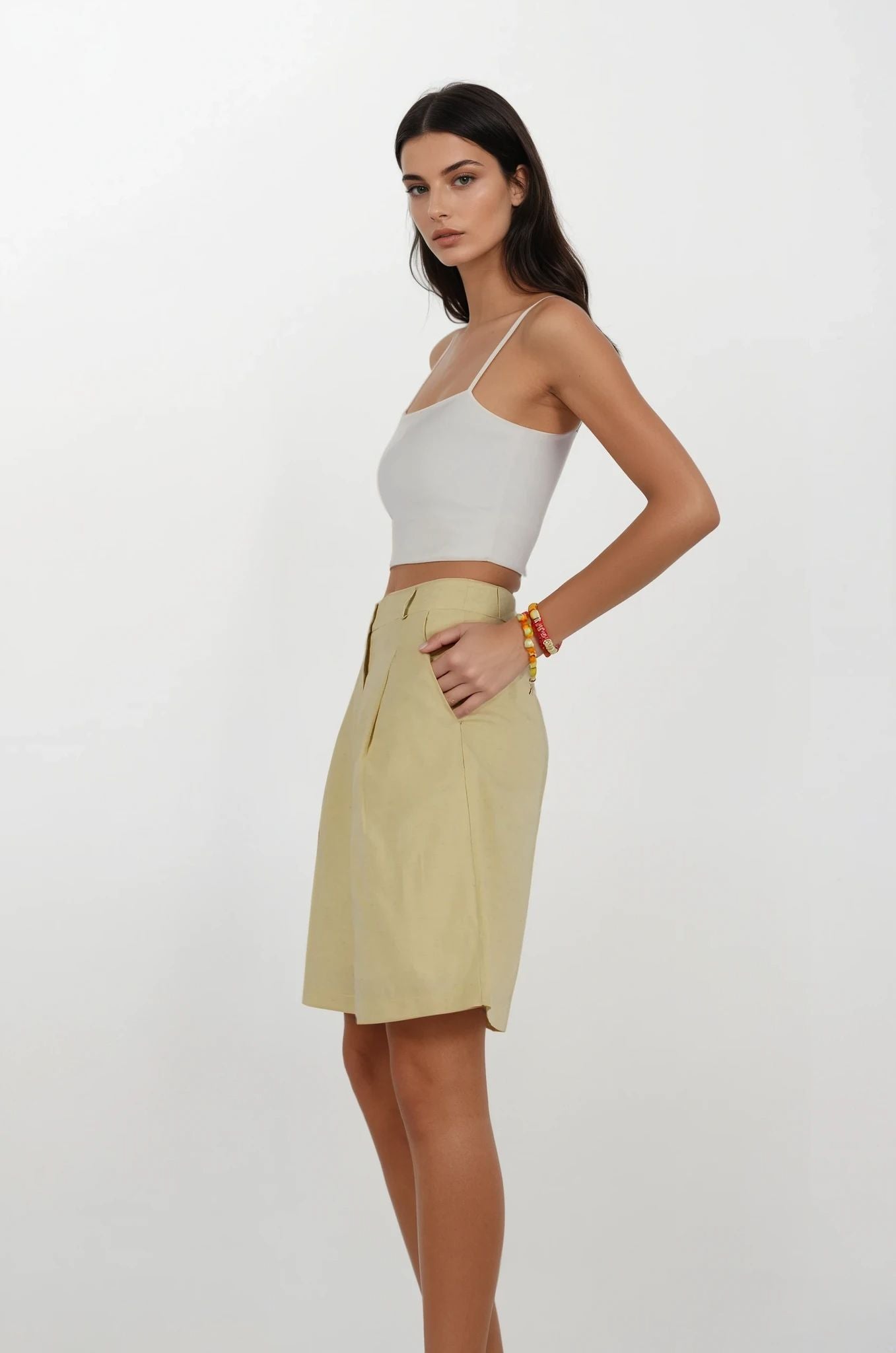 Sarı Keten Bermuda Şort