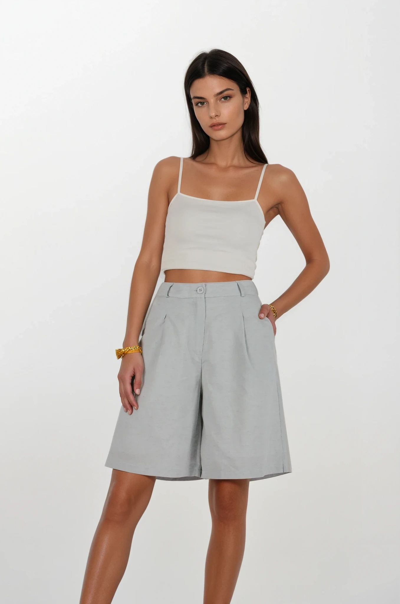 Bebe Mavi Keten Bermuda Şort