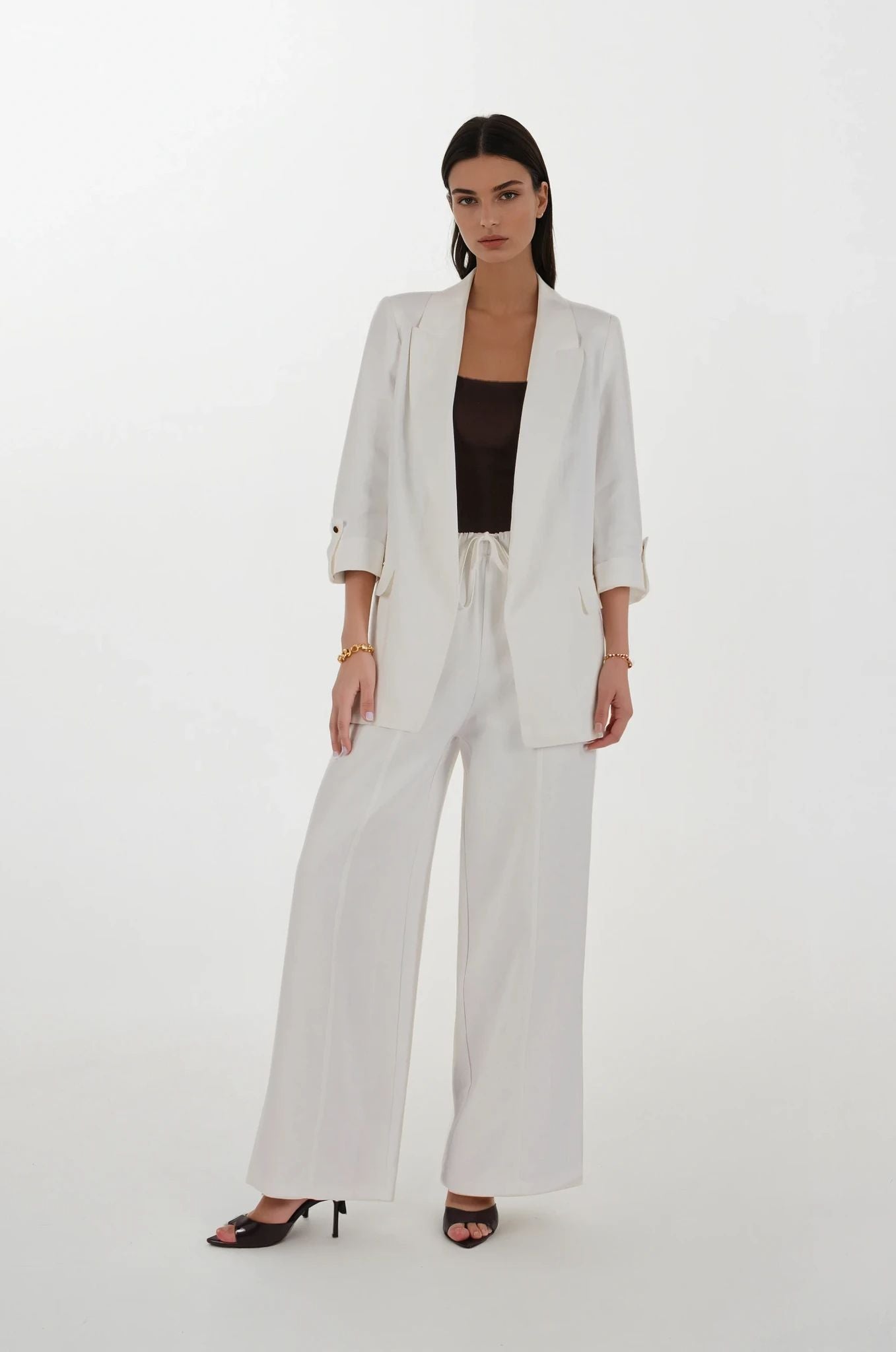 Ekru Keten Ceket Pantolon Takım