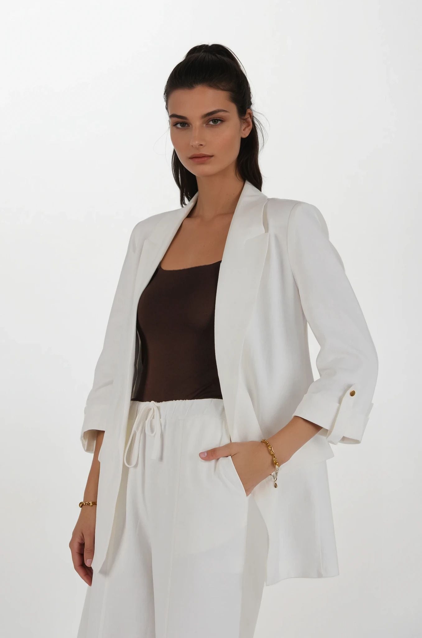 Ekru Keten Ceket Pantolon Takım