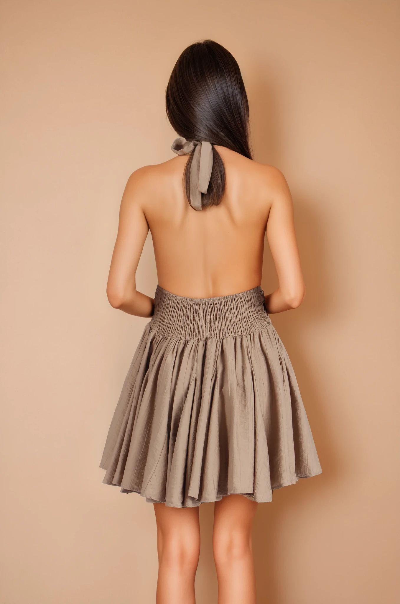 Vizon Boyundan Bağlamalı Bel Detaylı Elbise