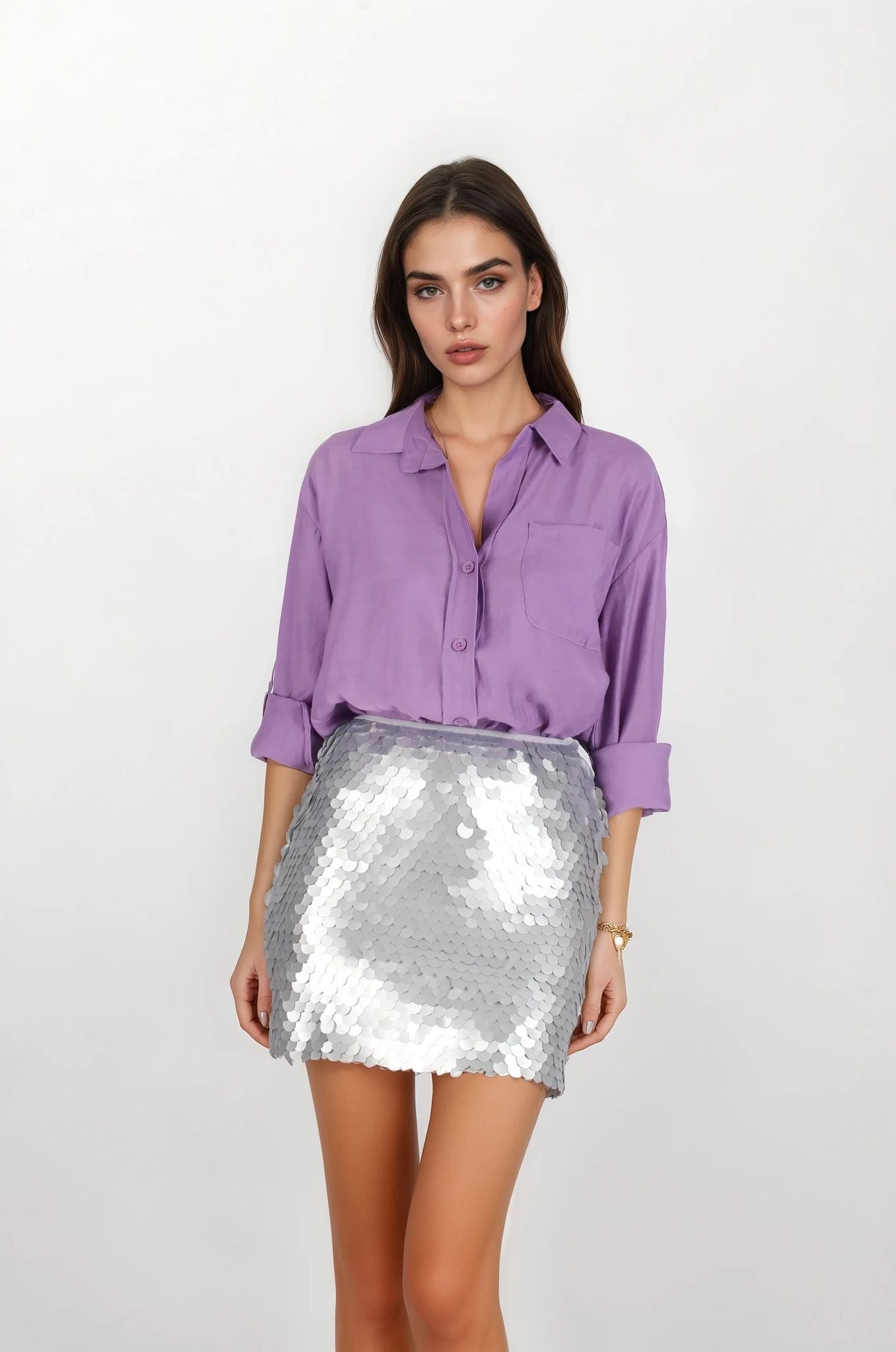 Gümüş Yandan Fermuarlı Pul Etek