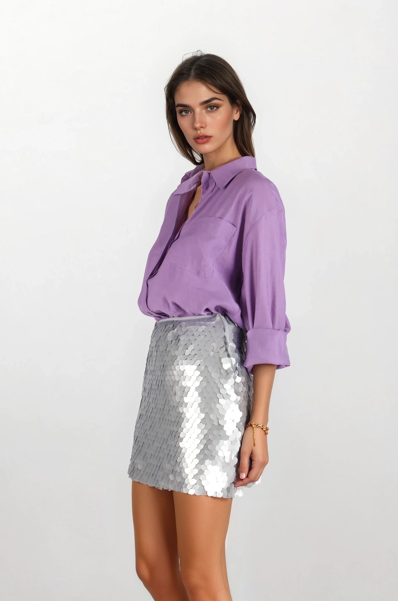 Gümüş Yandan Fermuarlı Pul Etek