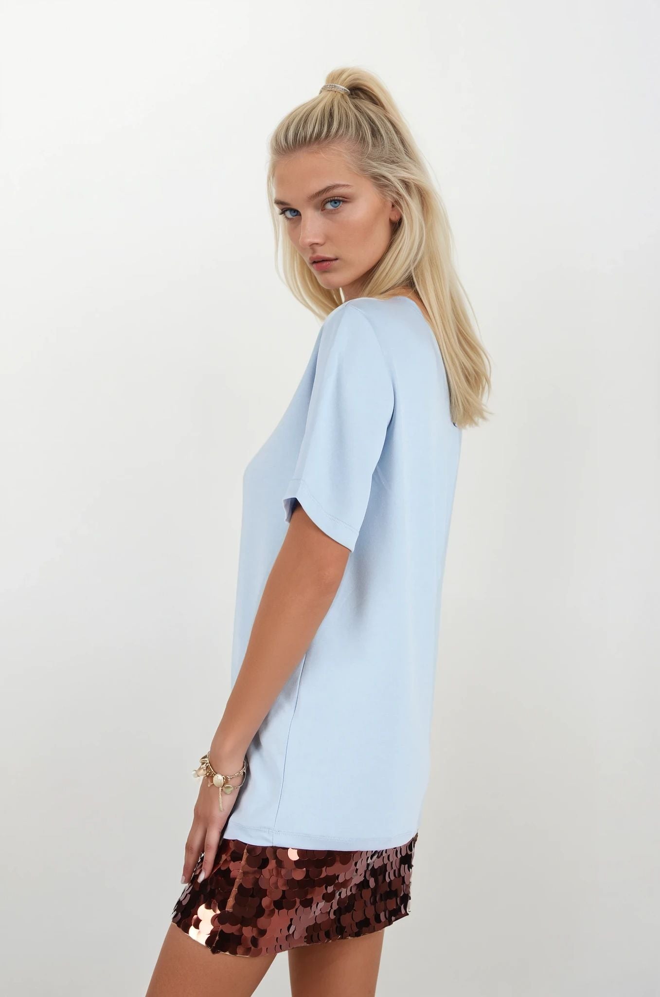 Bebe Mavi Bisiklet Yakalı Oversize T-Shirt