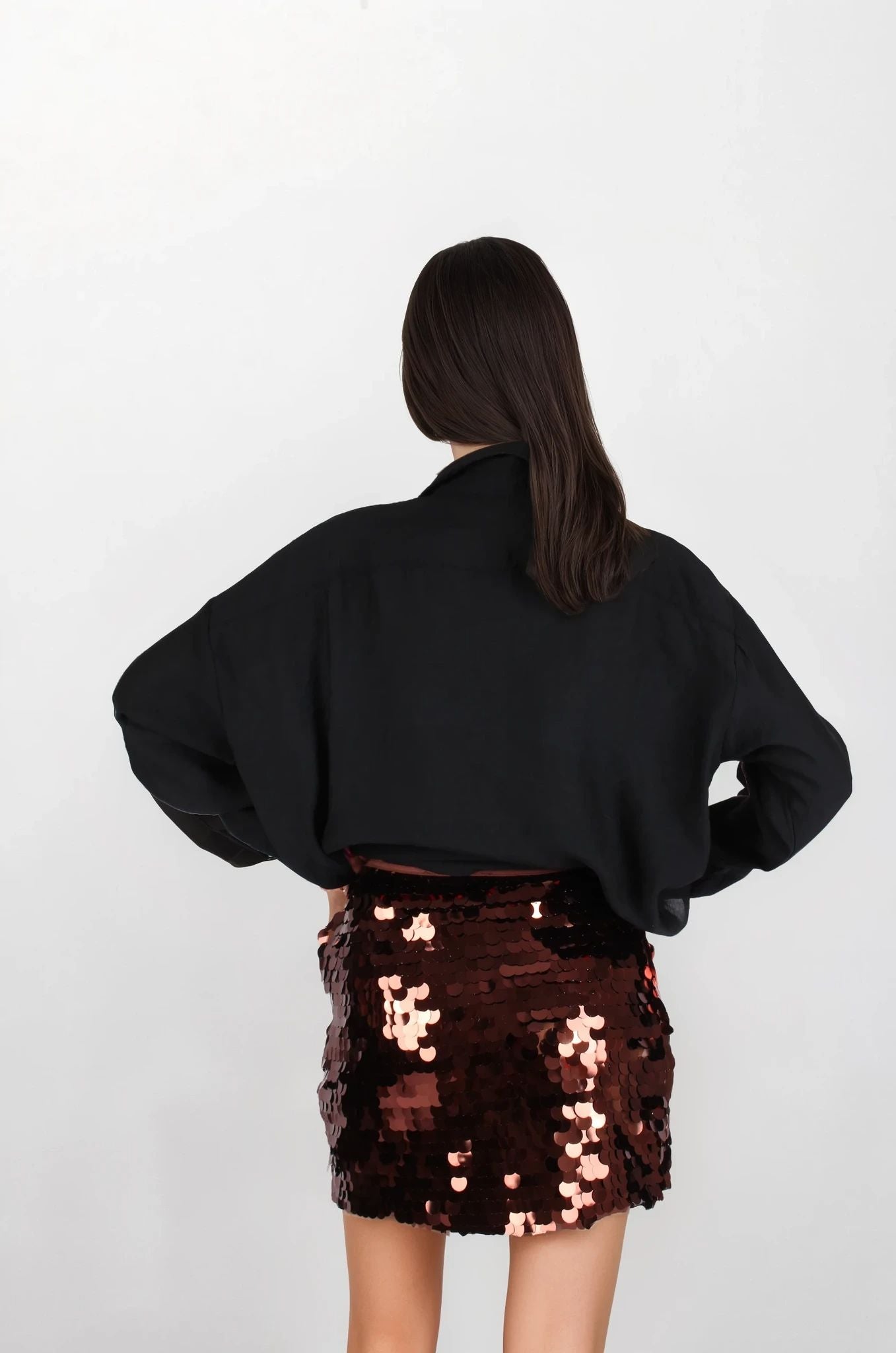 Kahverengi Yandan Fermuarlı Pul Etek