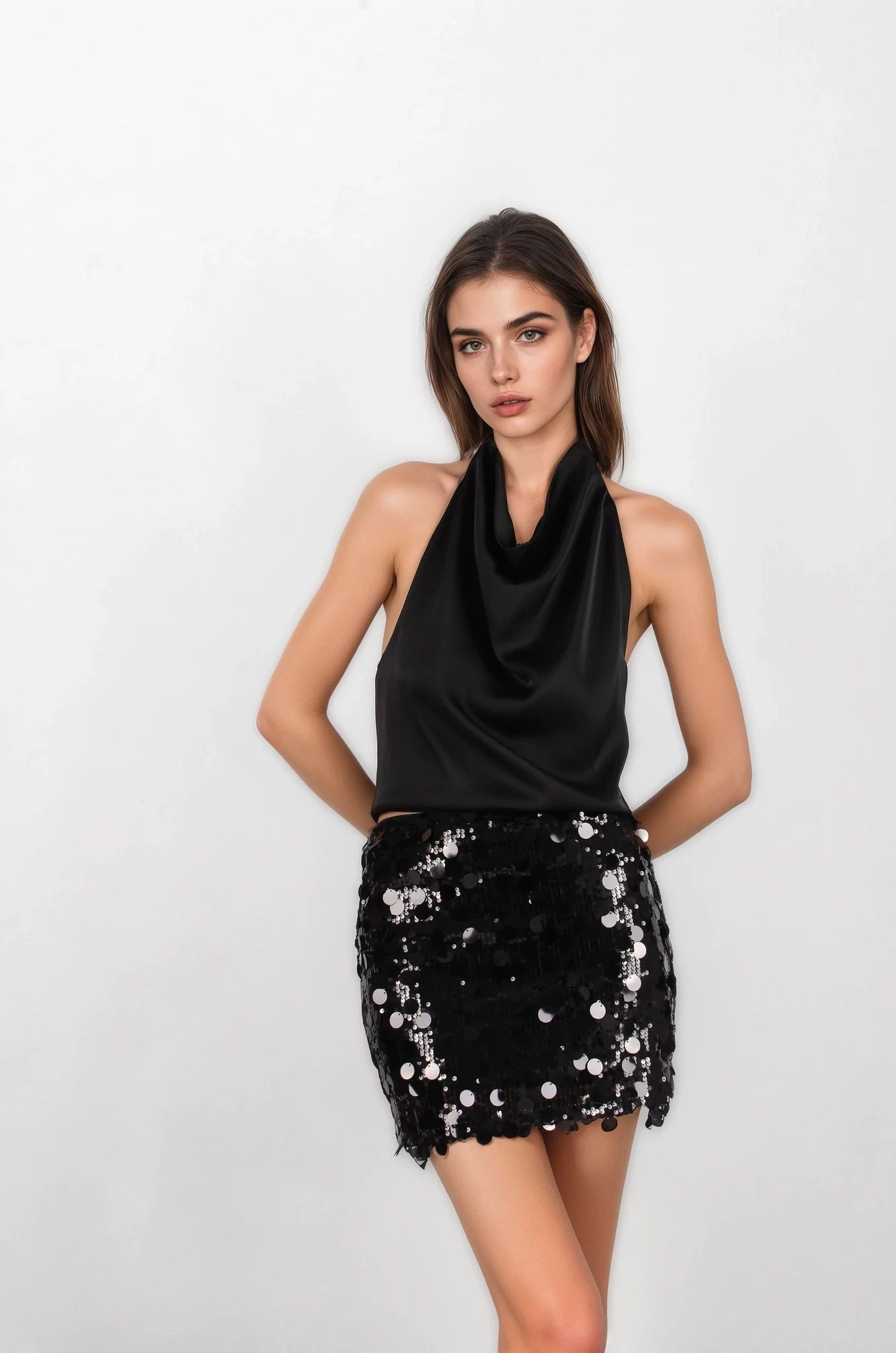 Siyah Yandan Fermuarlı Pul Etek