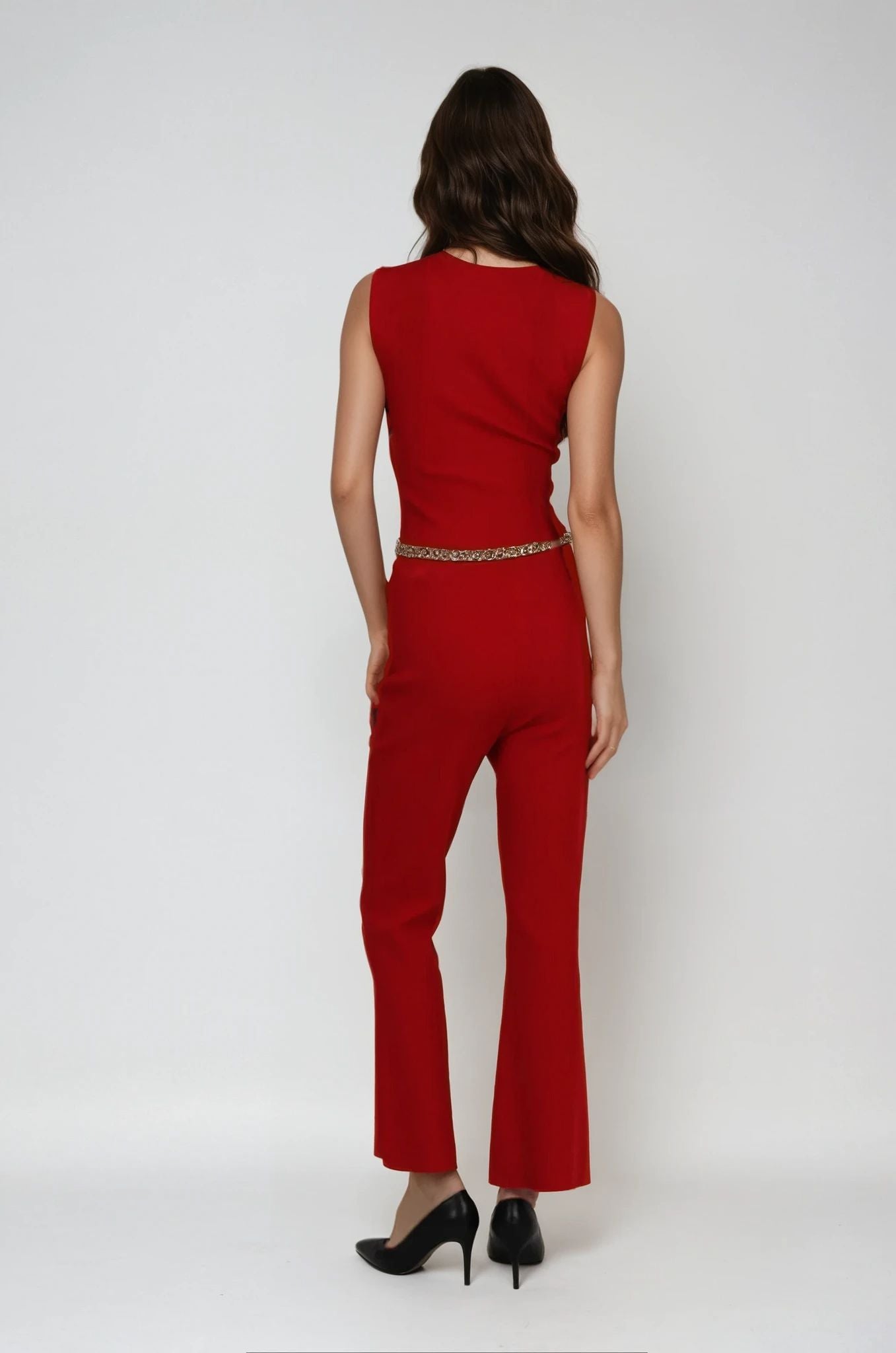 Kırmızı Bol Paça Pantolon Crop Üst Örme Takım