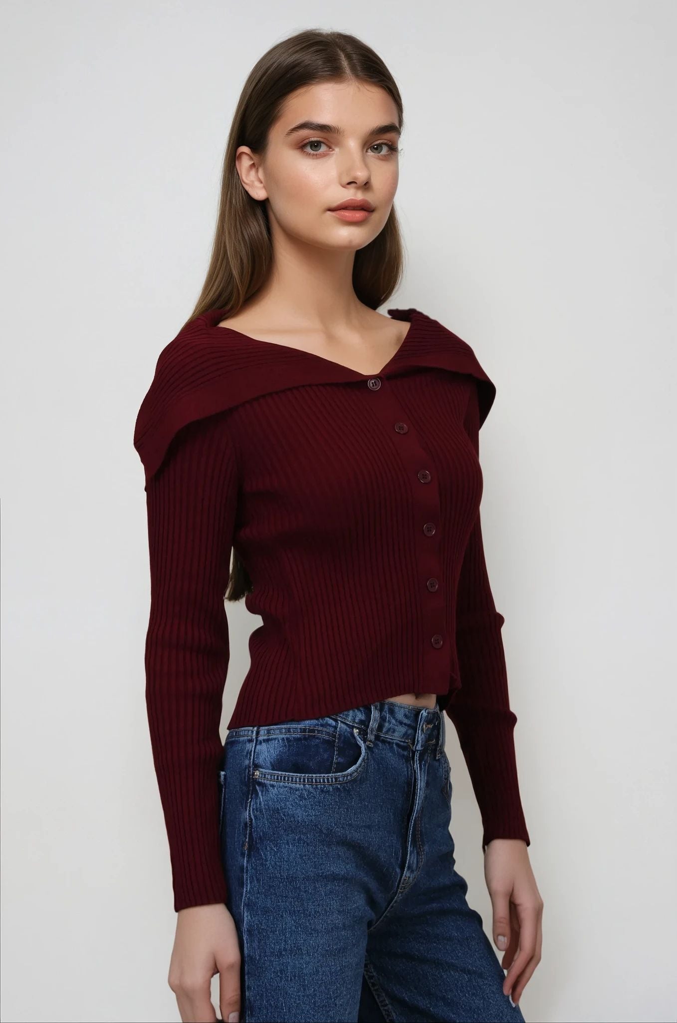 Bordo Crop Hırka