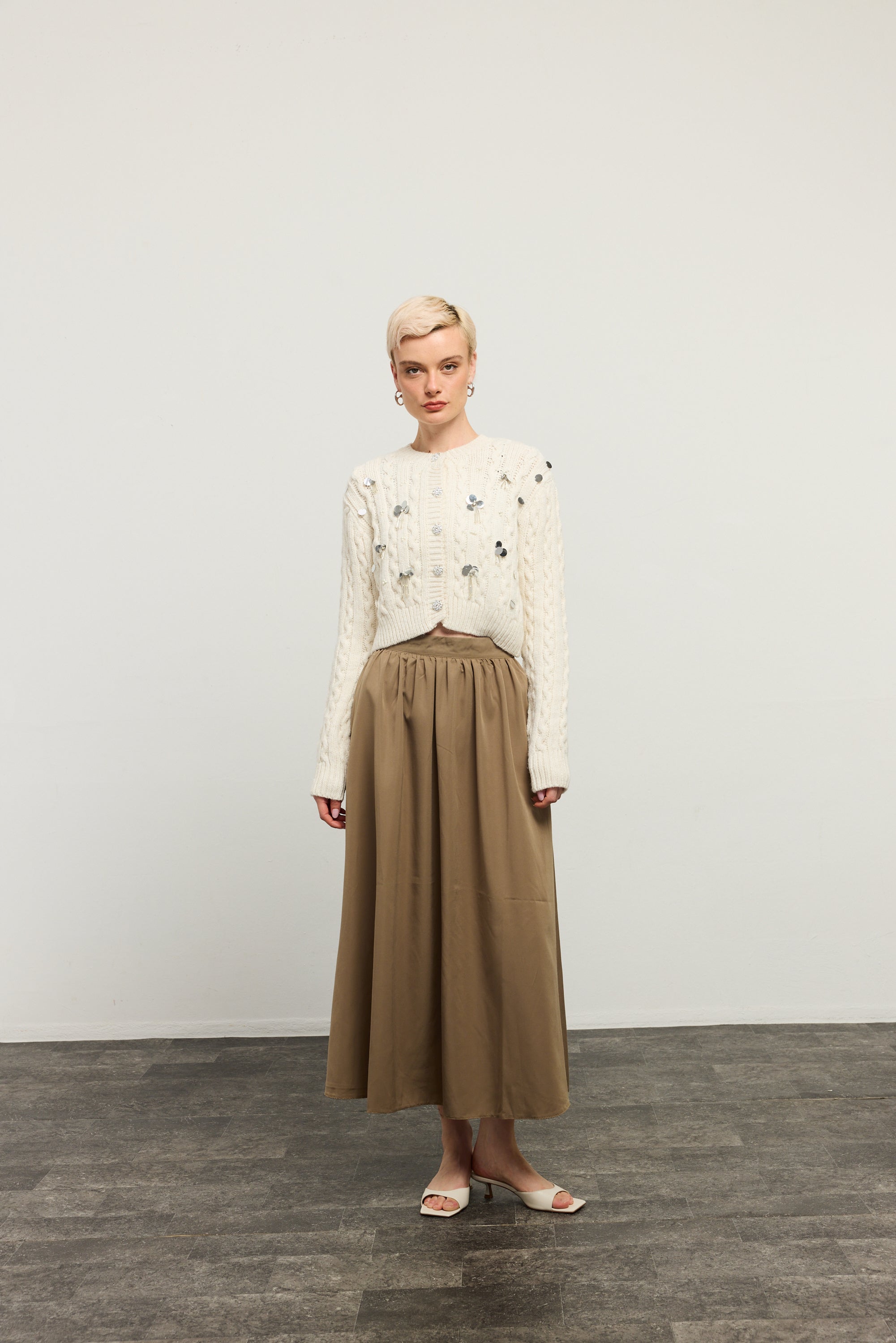 Haki Yandan Cepli Maxi Etek