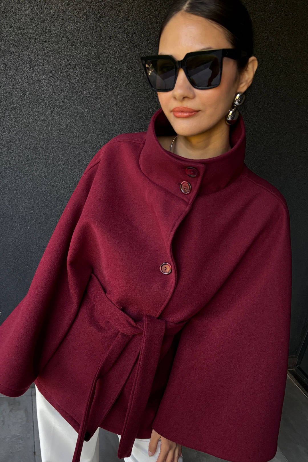Bordo Panço Kaşe Ceket