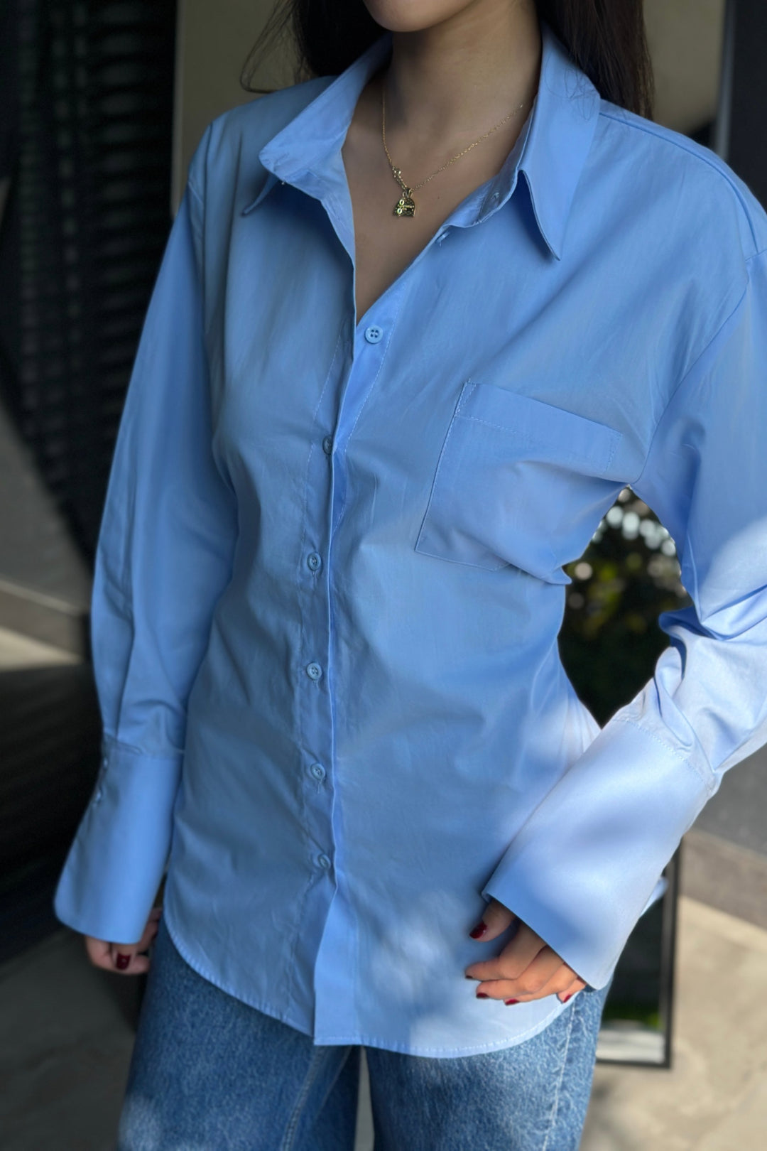 Mavi Arkadan Bağlamalı Gömlek