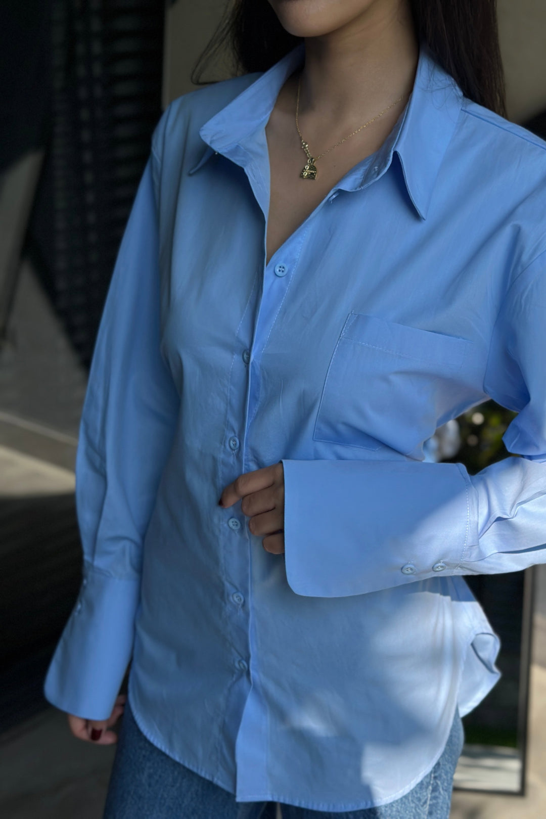 Mavi Arkadan Bağlamalı Gömlek