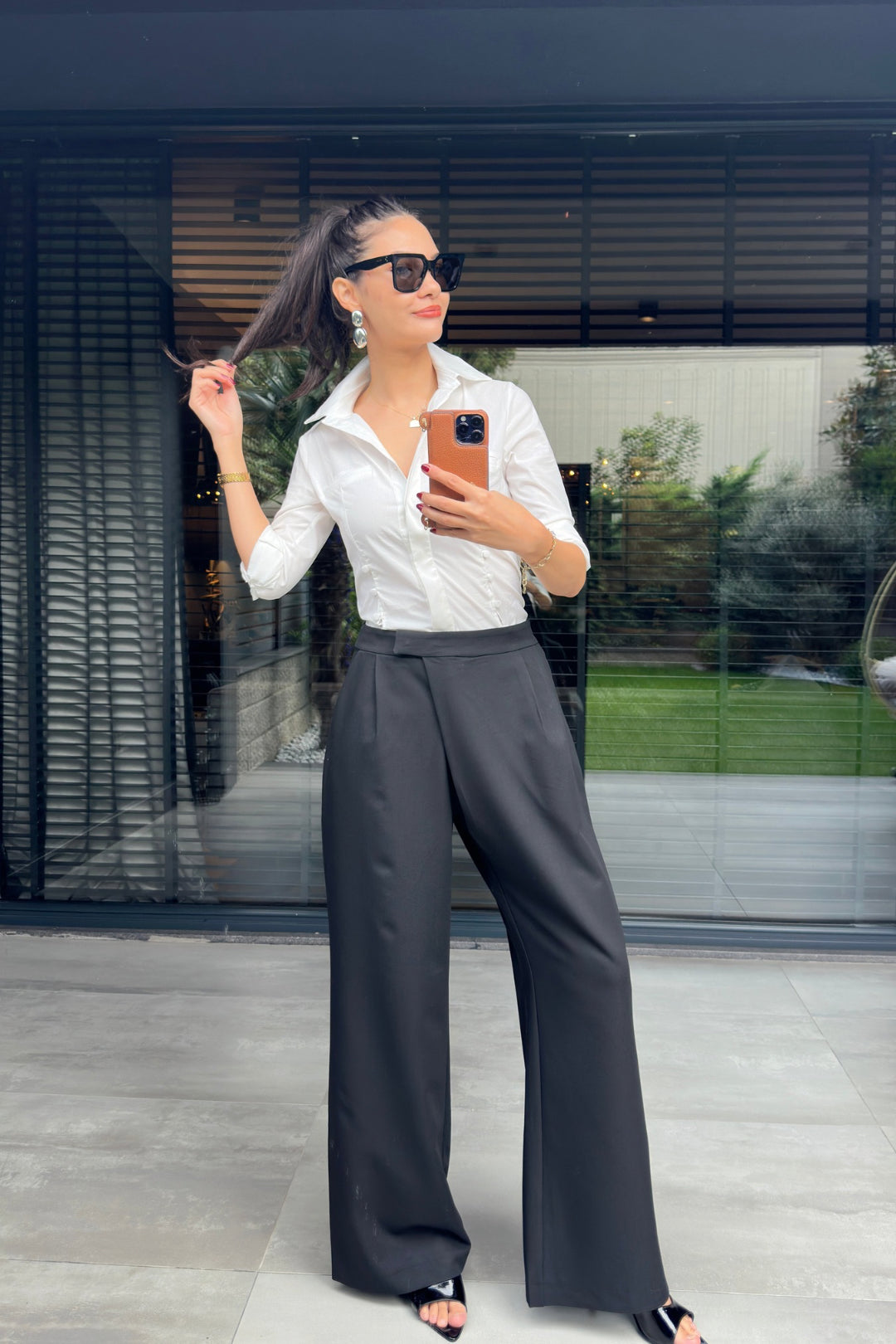 Siyah Asimetrik Detay Palazzo Pantolon