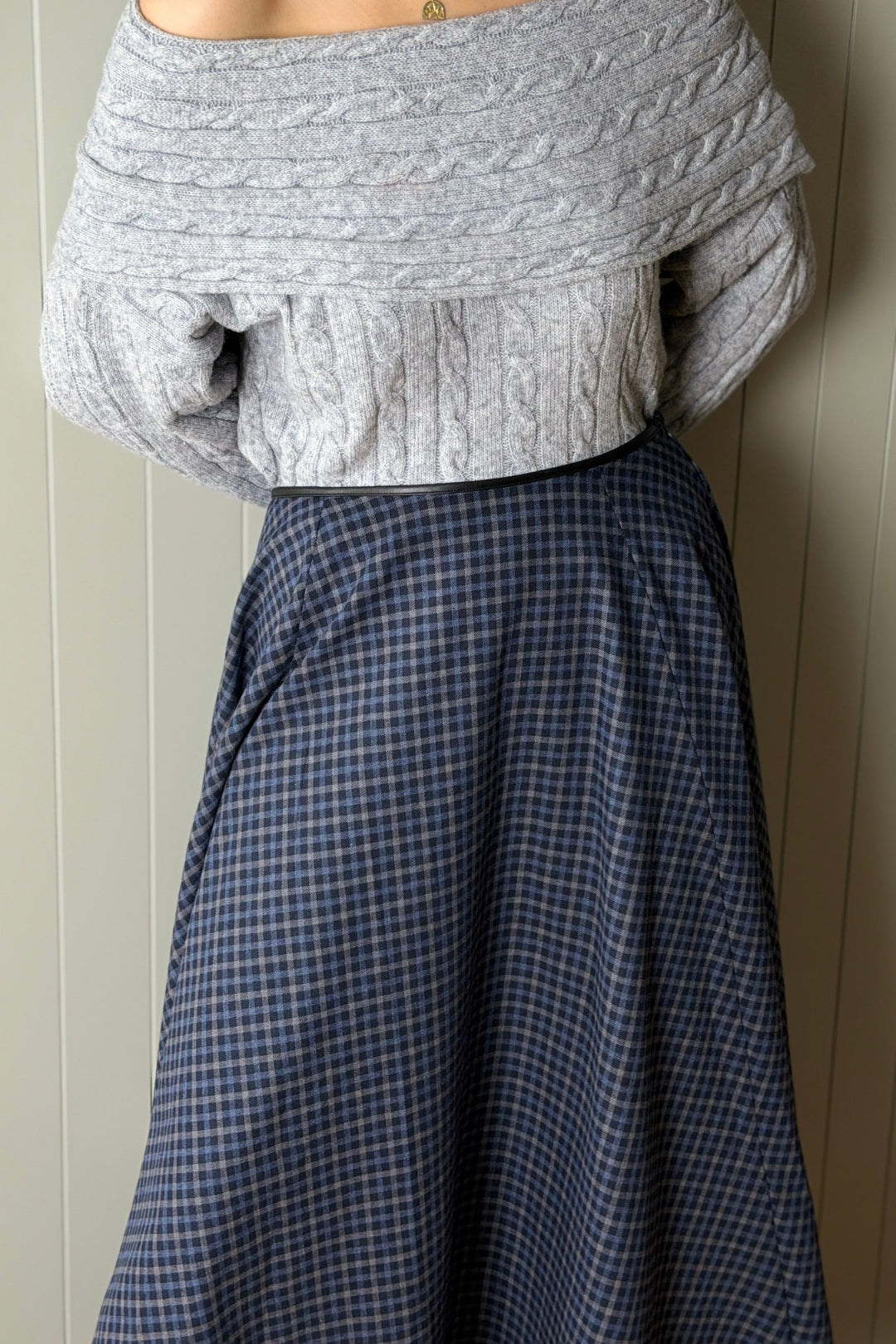 Mavi Ekose Midi Boy Etek