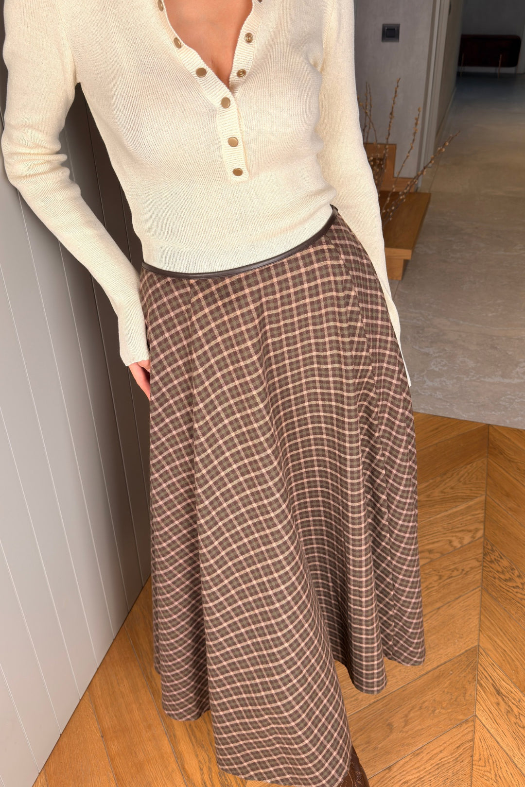 Kahverengi Ekose Midi Boy Etek