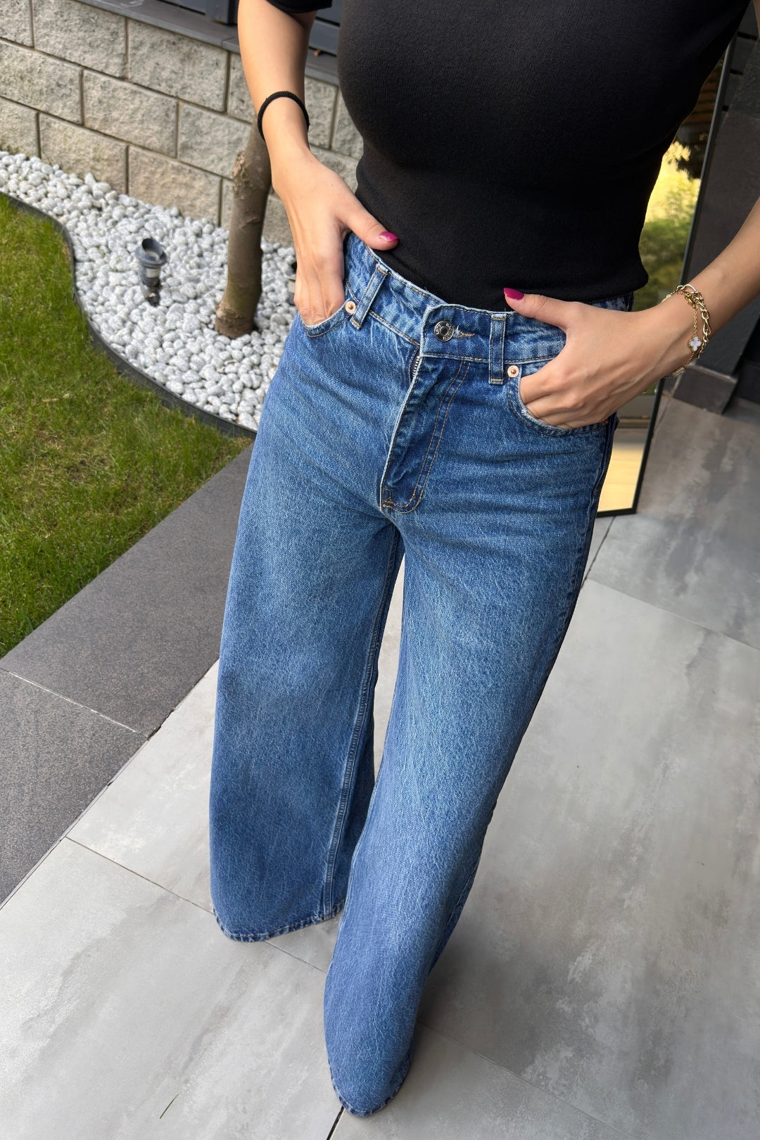 Mavi Yüksek Bel Palazzo Pantolon