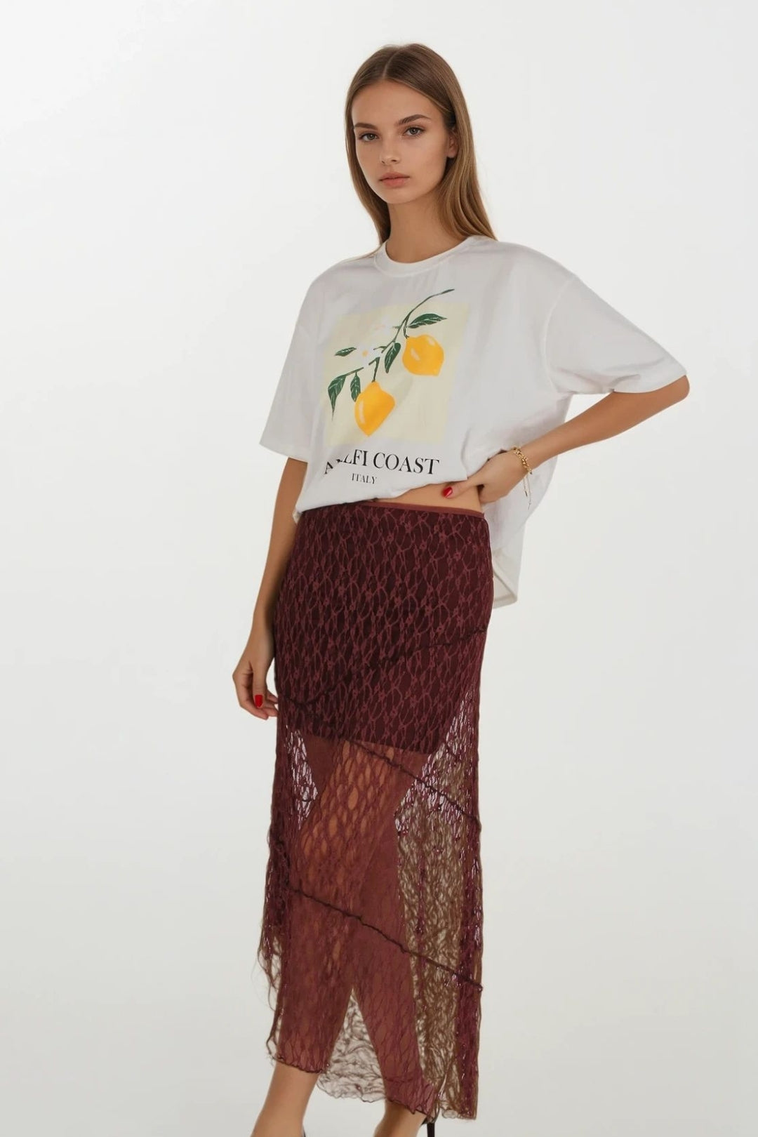 Mürdüm Dantelli Tül Etek