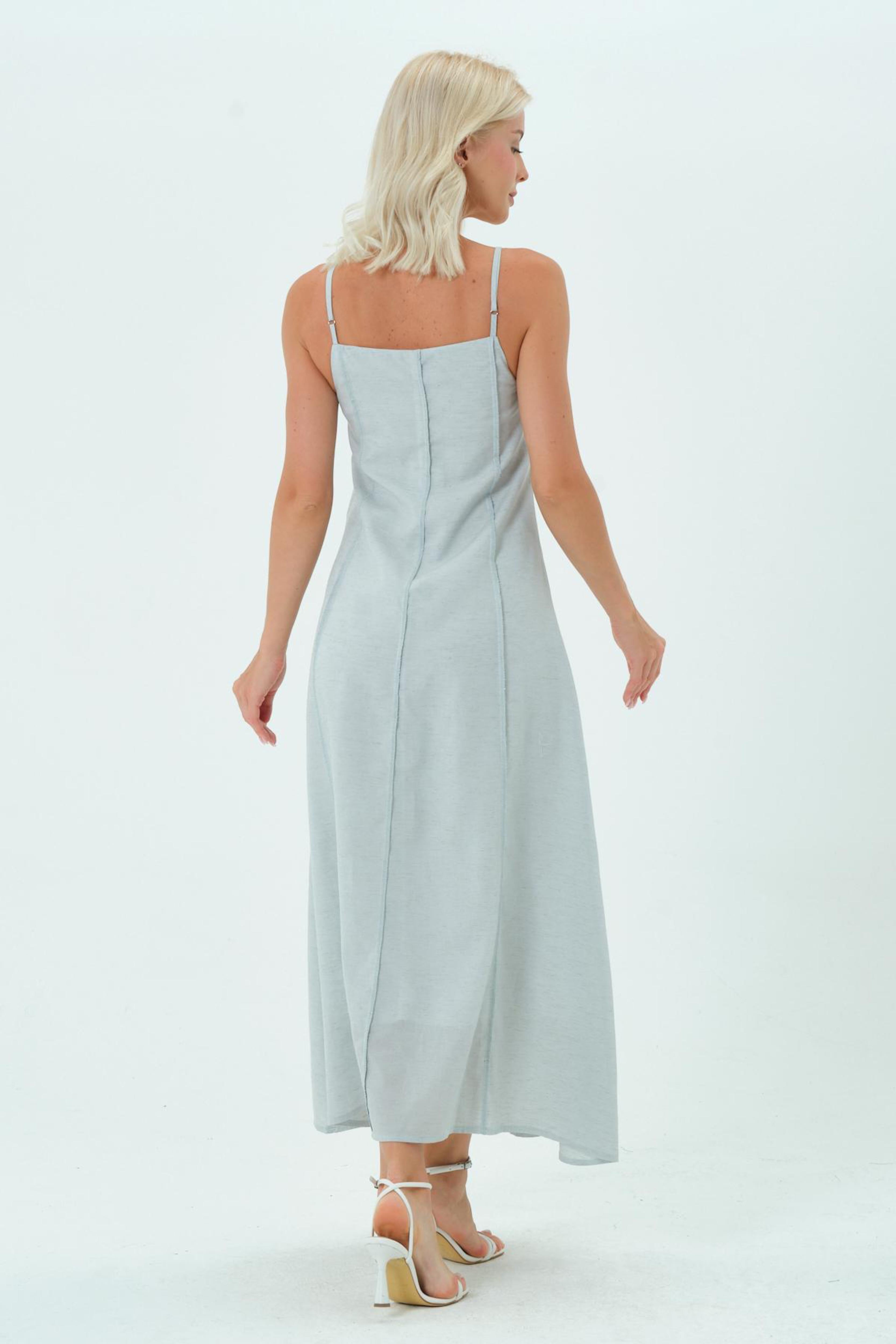 Bebe Mavi Dikiş Detaylı Midi Boy Elbise