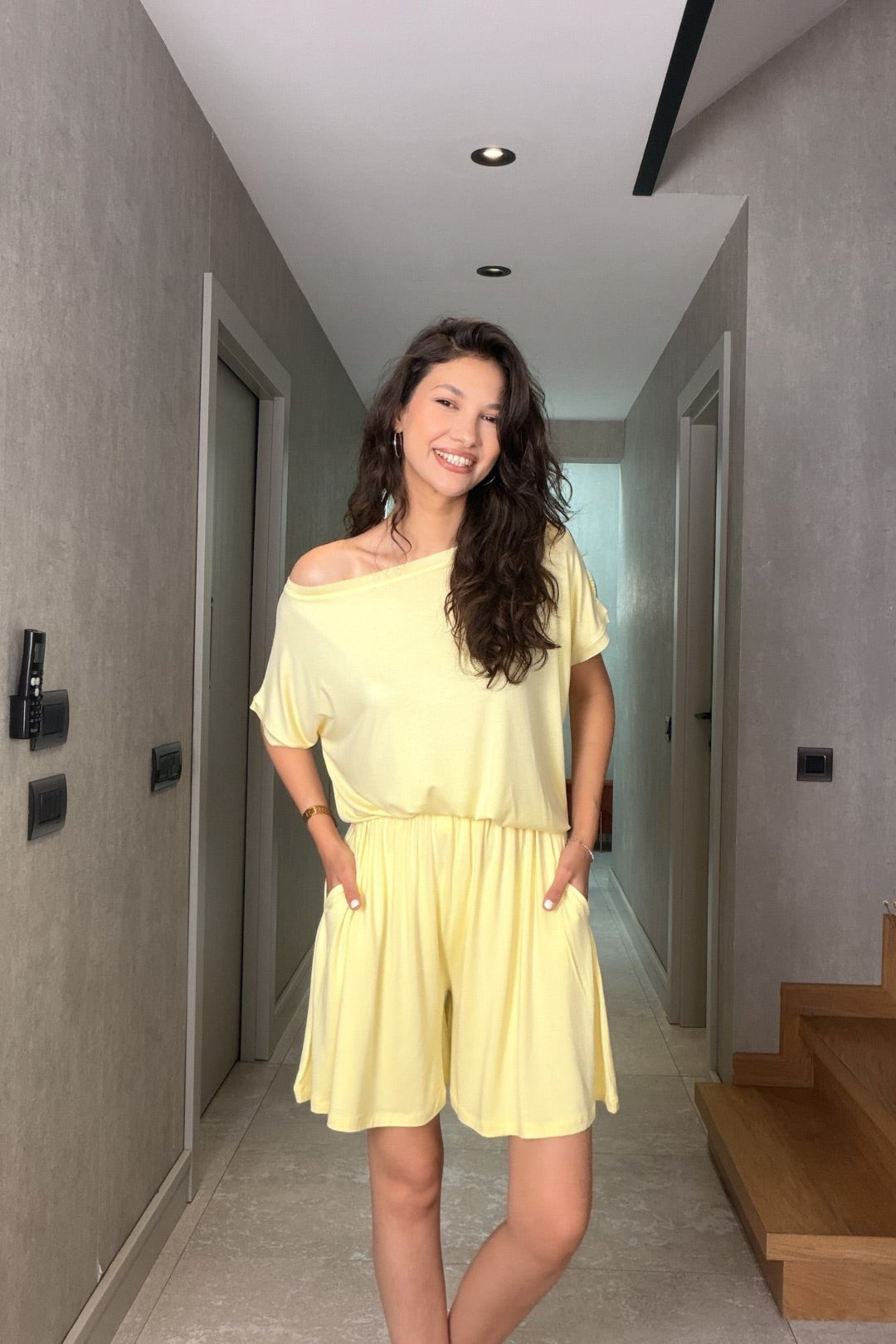 Sarı Modal Şort Bluz Takım