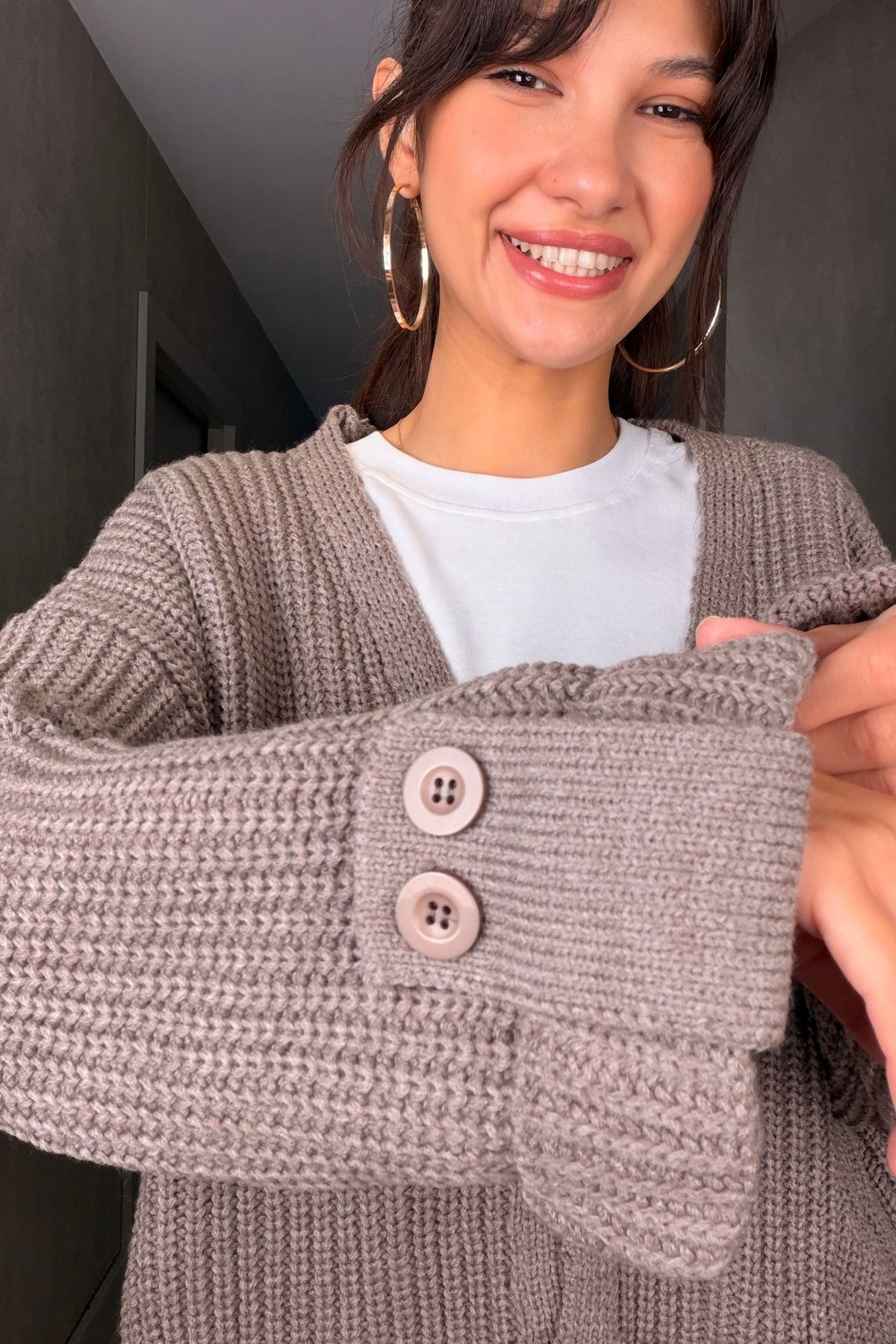 Vizon Oversize Düğmeli Örme Hırka