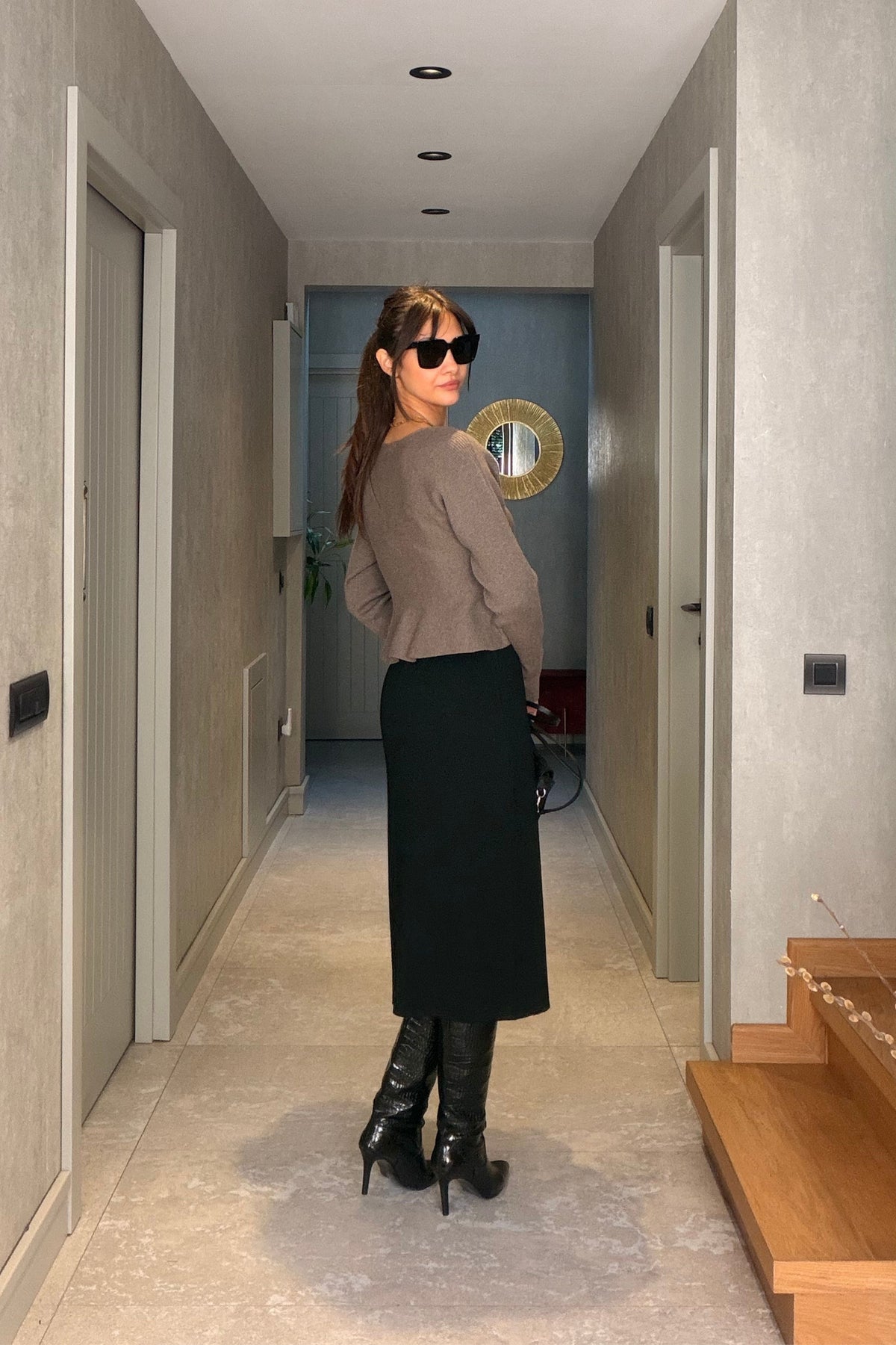 Vizon Volanlı Fitilli Crop Triko Kazak