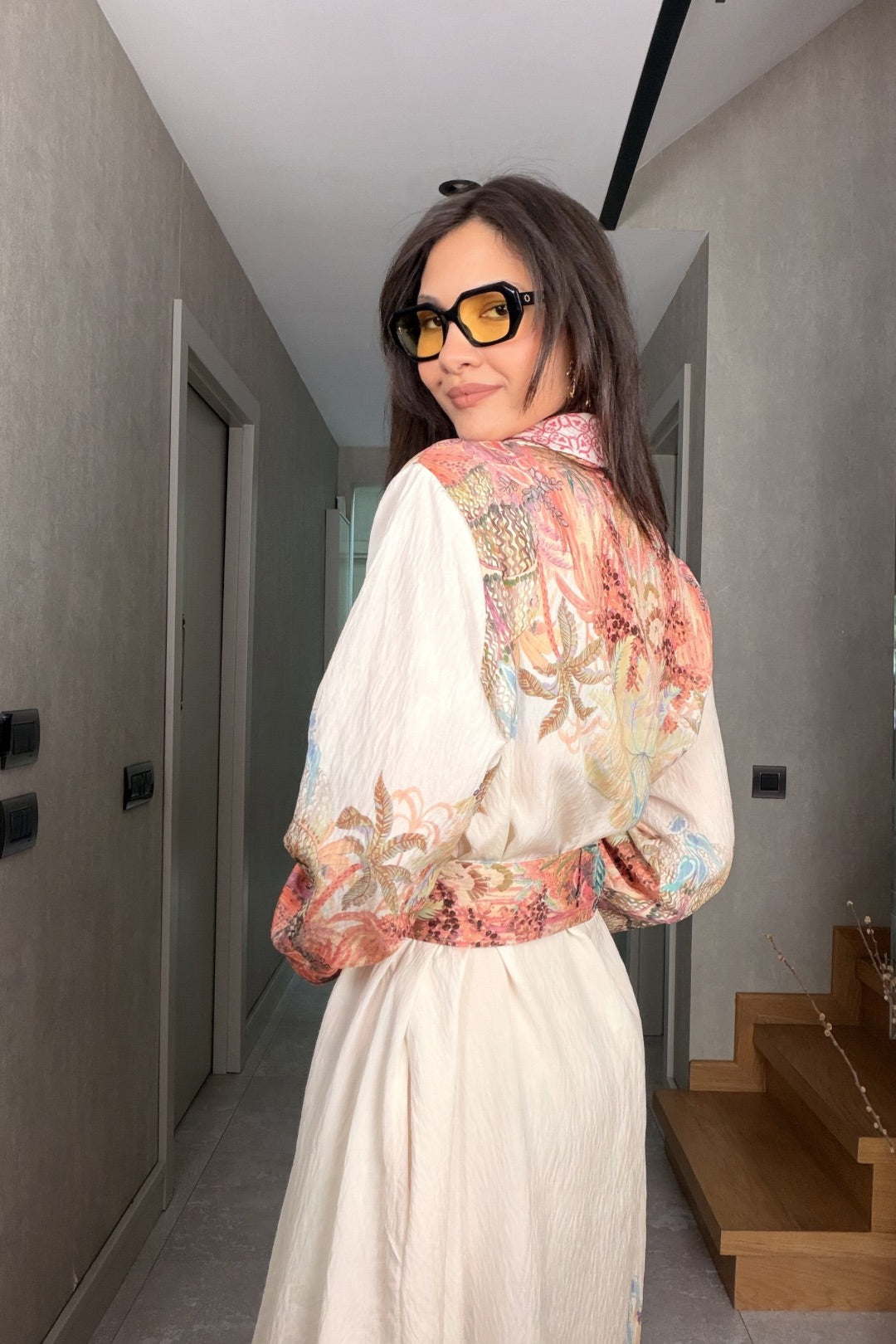 Pembe Desenli İthal Maxi Elbise