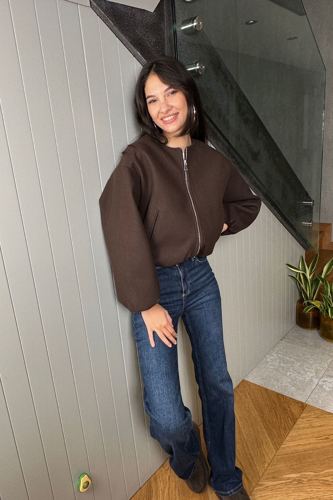 Kahverengi Bomber Kaşe Ceket